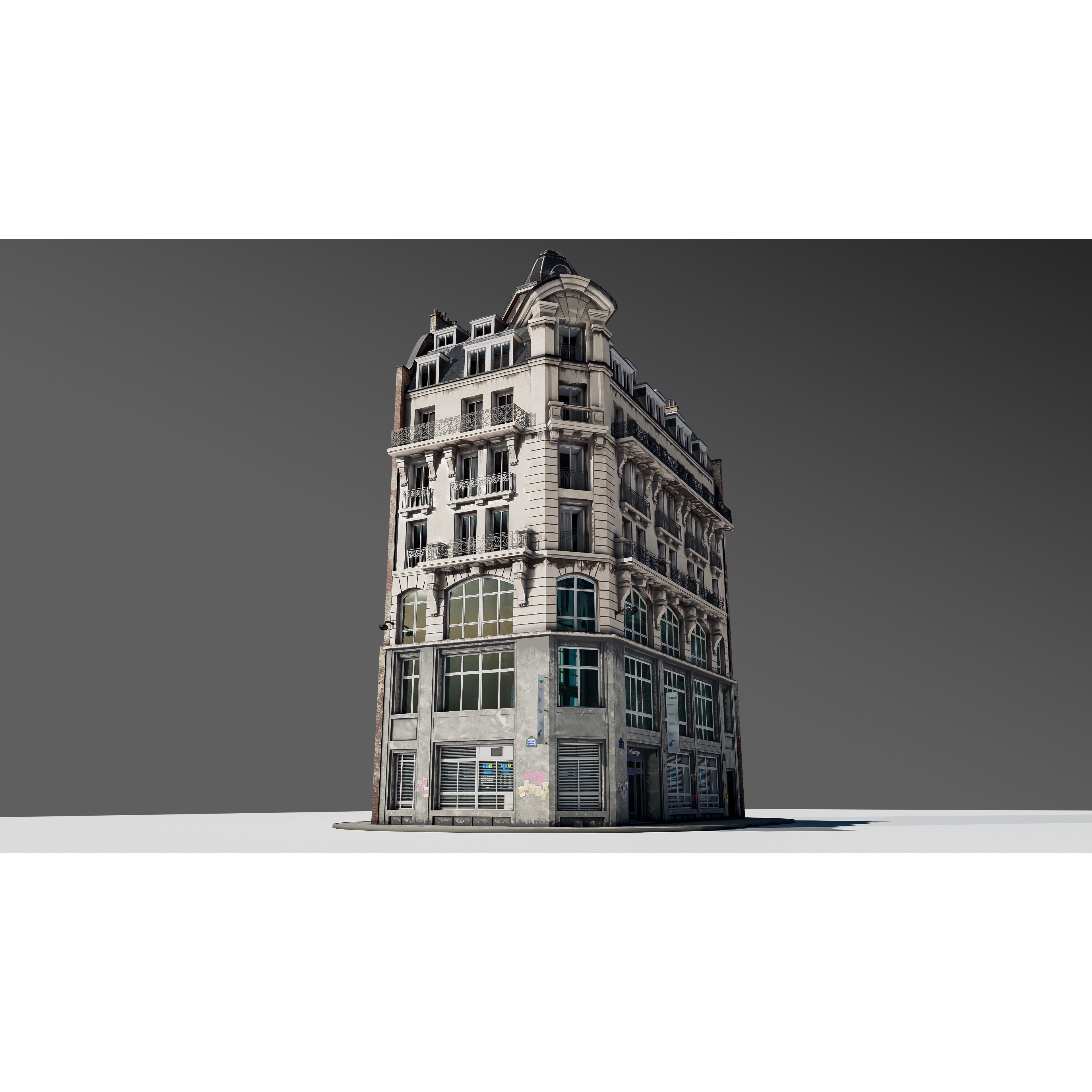 Parisian Street Corner Building 3D Model – Architectural PBR Asset, Blender - View 4