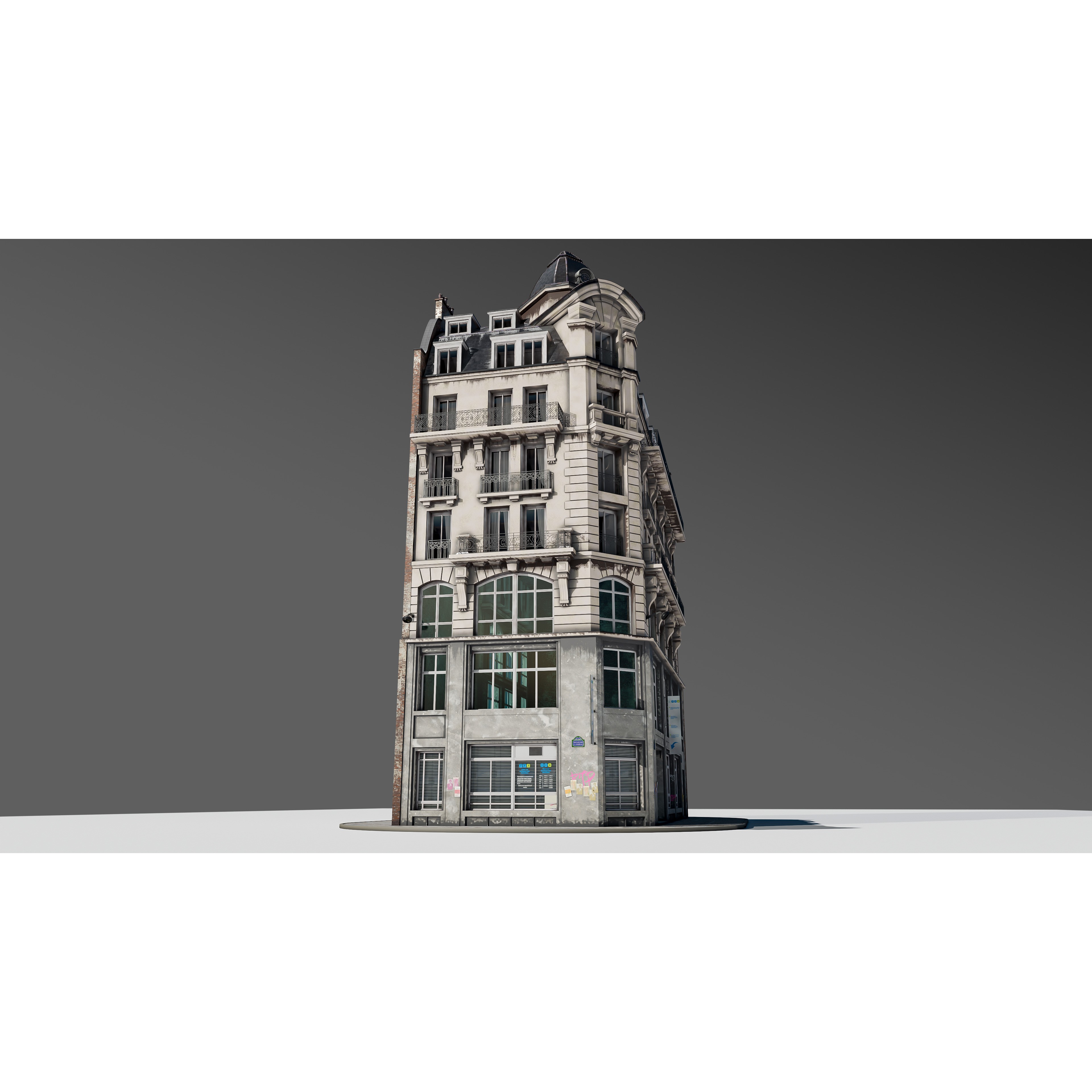 Parisian Street Corner Building 3D Model – Architectural PBR Asset, Blender - View 5