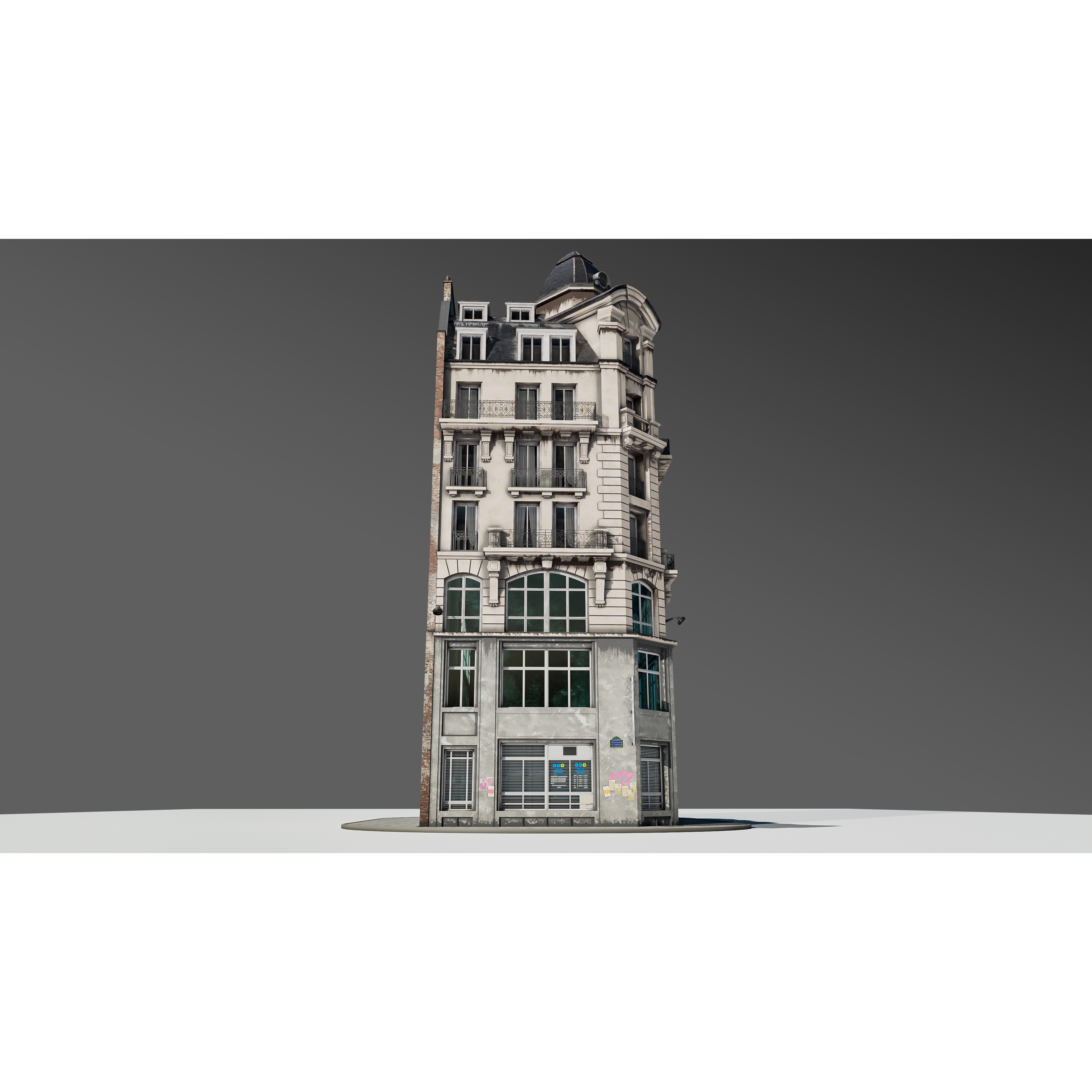 Parisian Street Corner Building 3D Model – Architectural PBR Asset, Blender - View 6