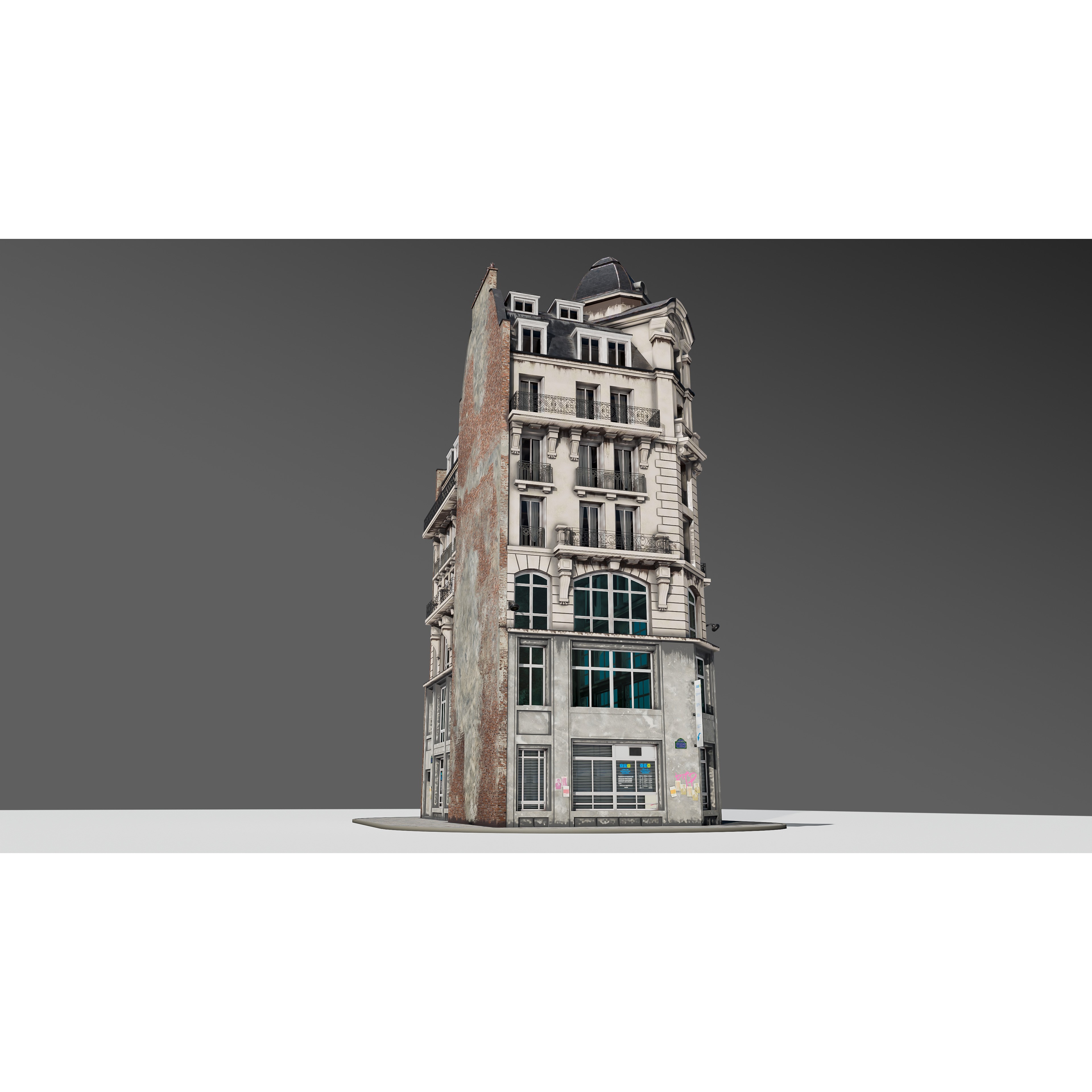 Parisian Street Corner Building 3D Model – Architectural PBR Asset, Blender - View 7