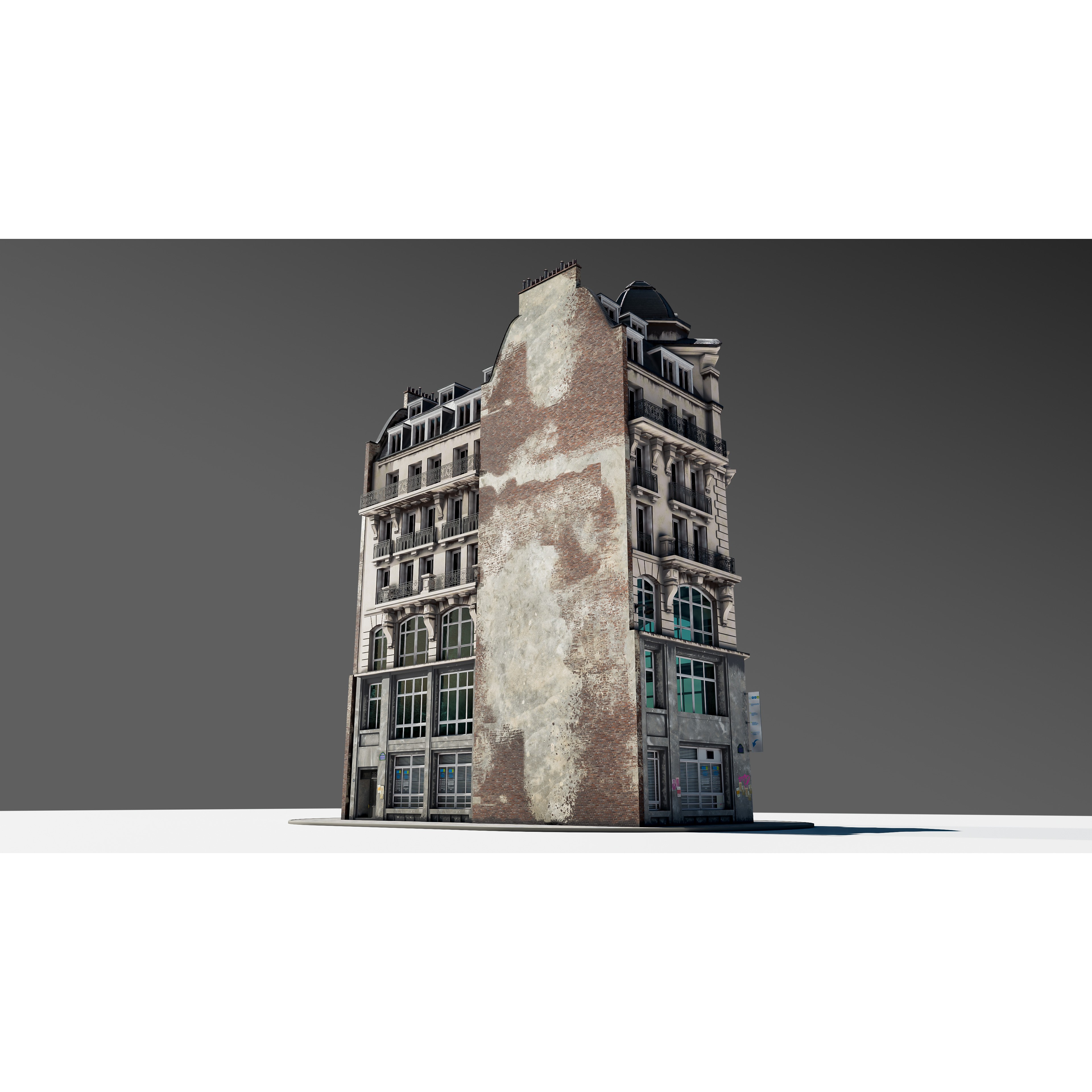 Parisian Street Corner Building 3D Model – Architectural PBR Asset, Blender - View 9
