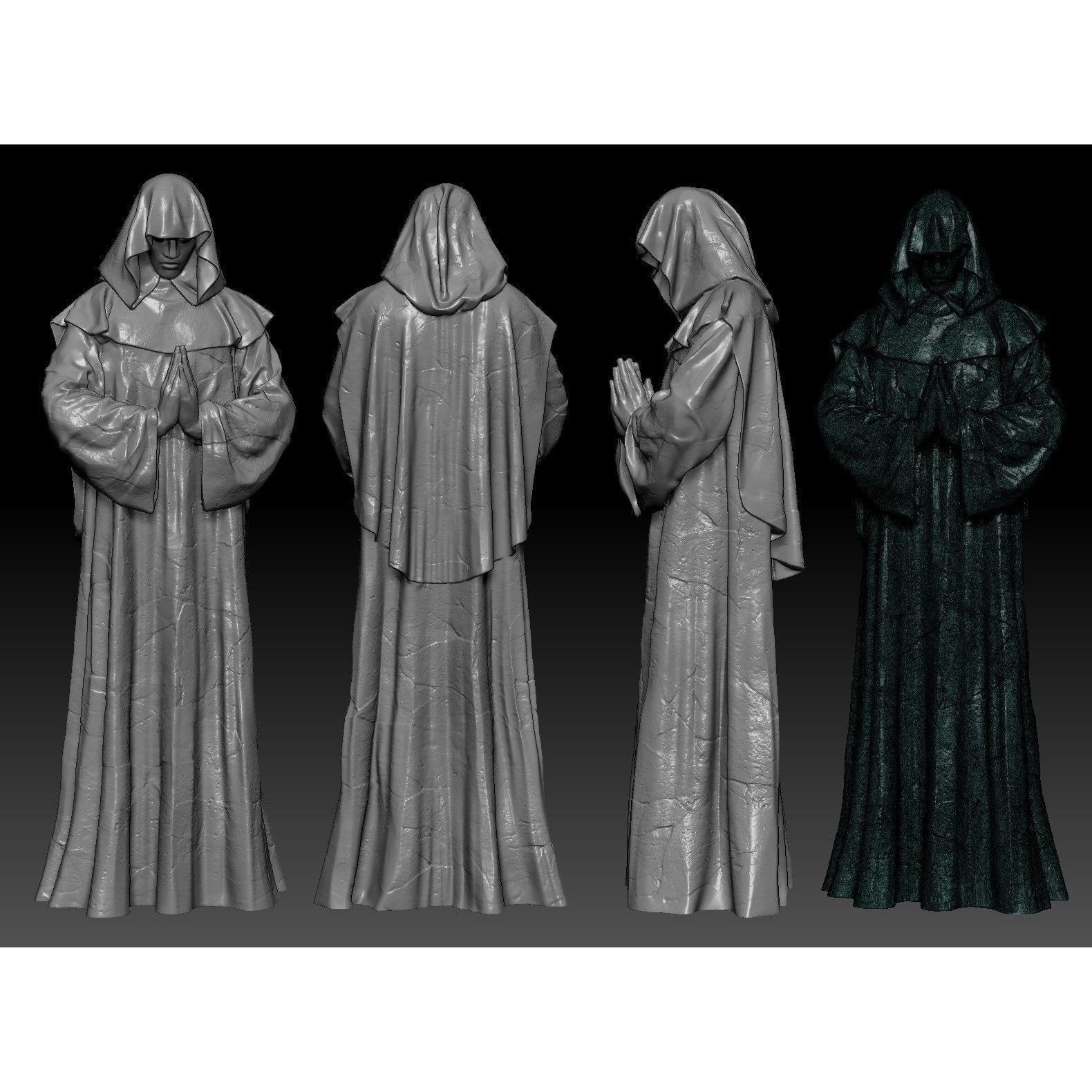Monk Statue 3D Model – Low Poly PBR Architectural Decoration, FBX