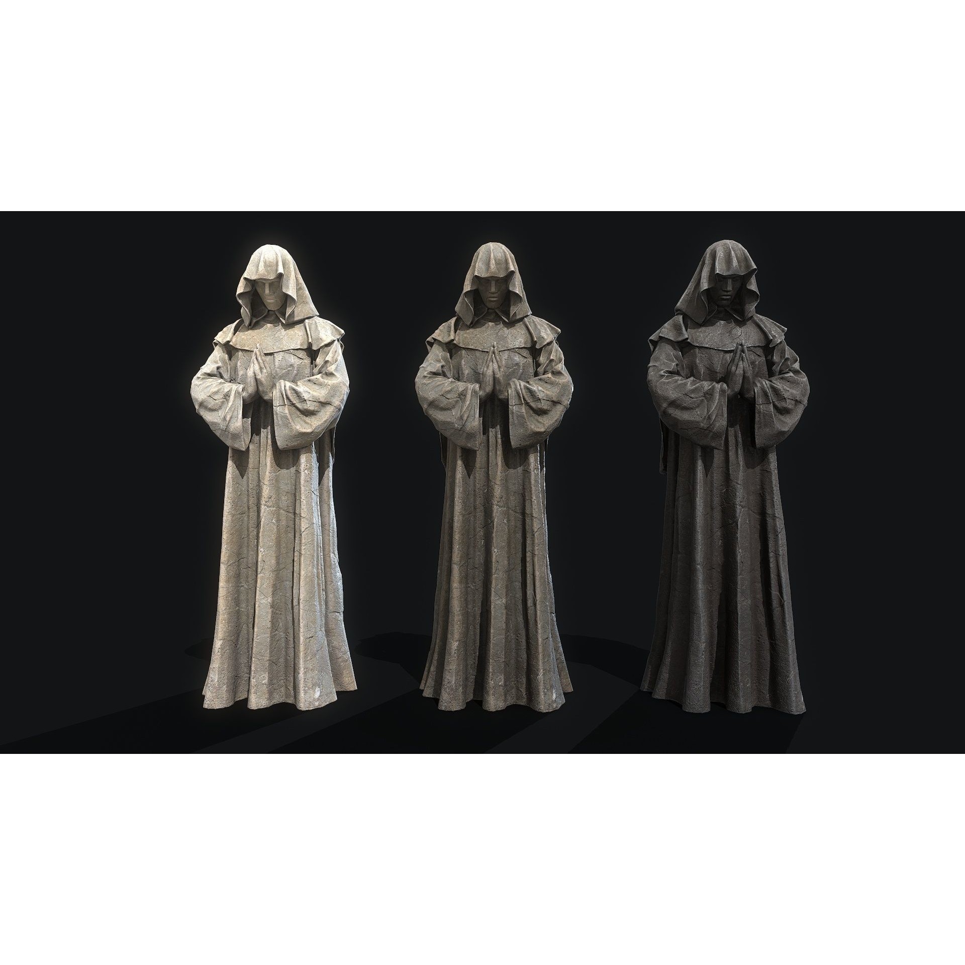 Monk Statue 3D Model – Low Poly PBR Architectural Decoration, FBX - View 10