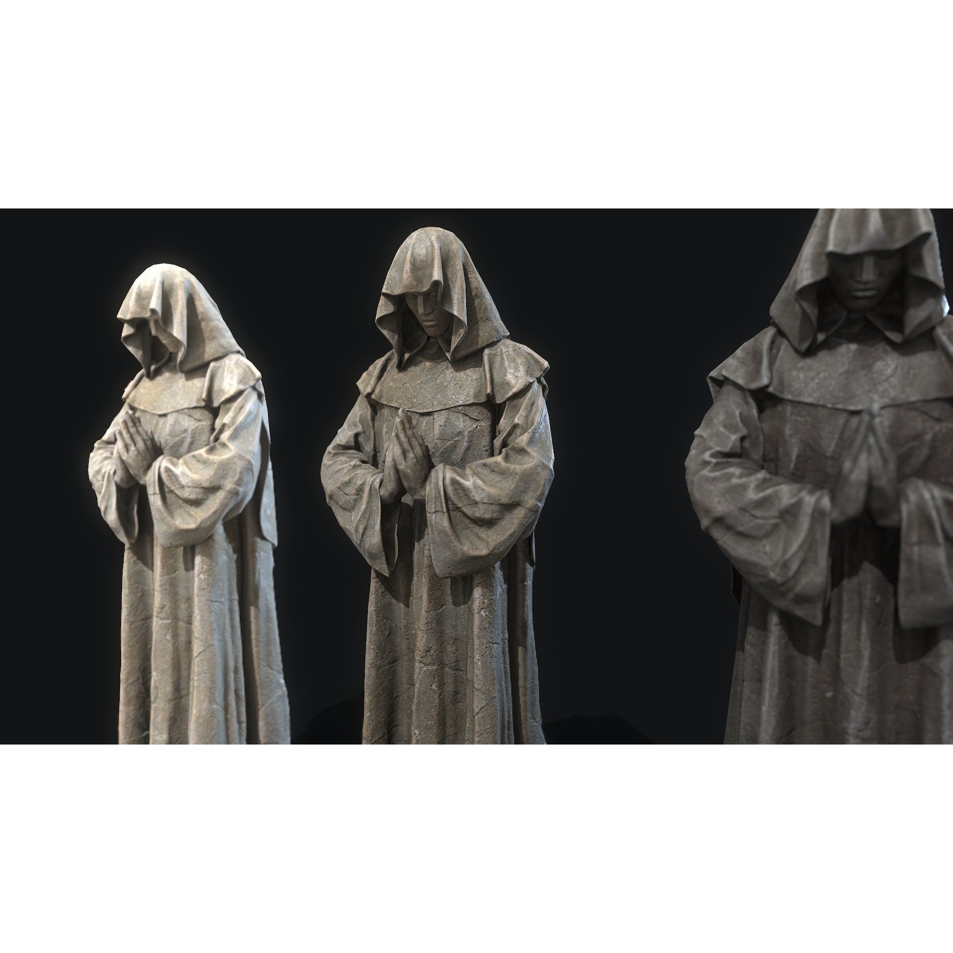 Monk Statue 3D Model – Low Poly PBR Architectural Decoration, FBX - View 12