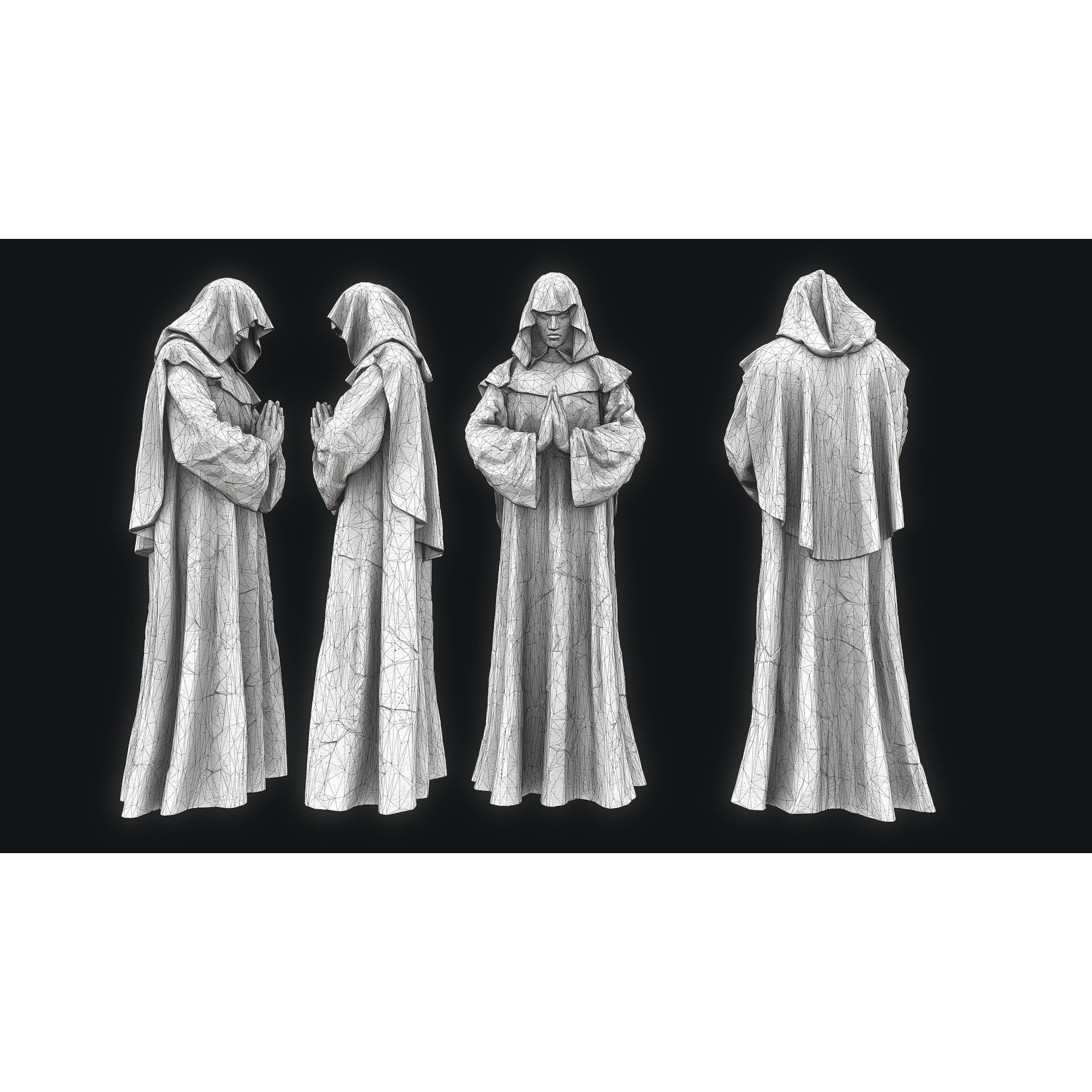 Monk Statue 3D Model – Low Poly PBR Architectural Decoration, FBX - View 13