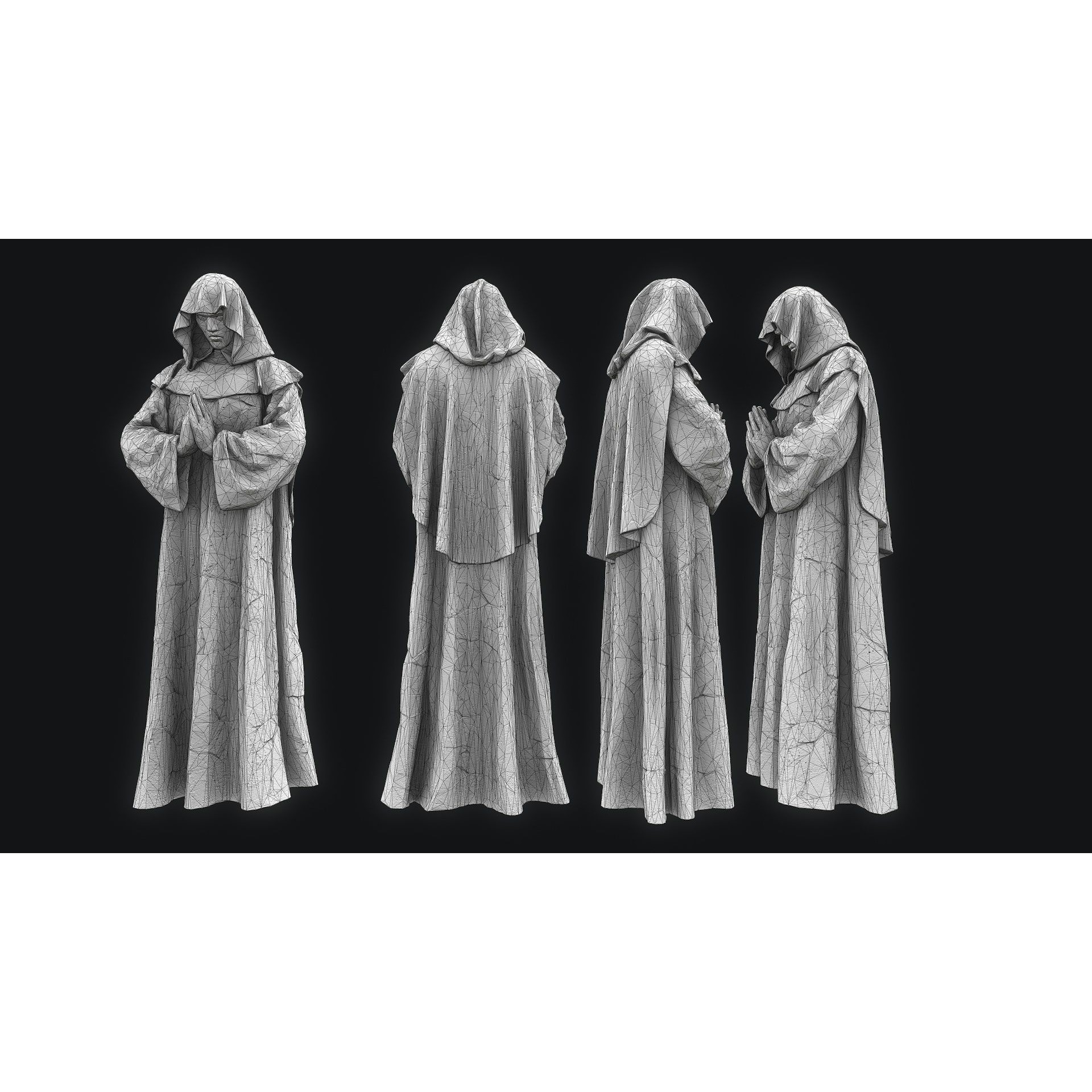 Monk Statue 3D Model – Low Poly PBR Architectural Decoration, FBX - View 14