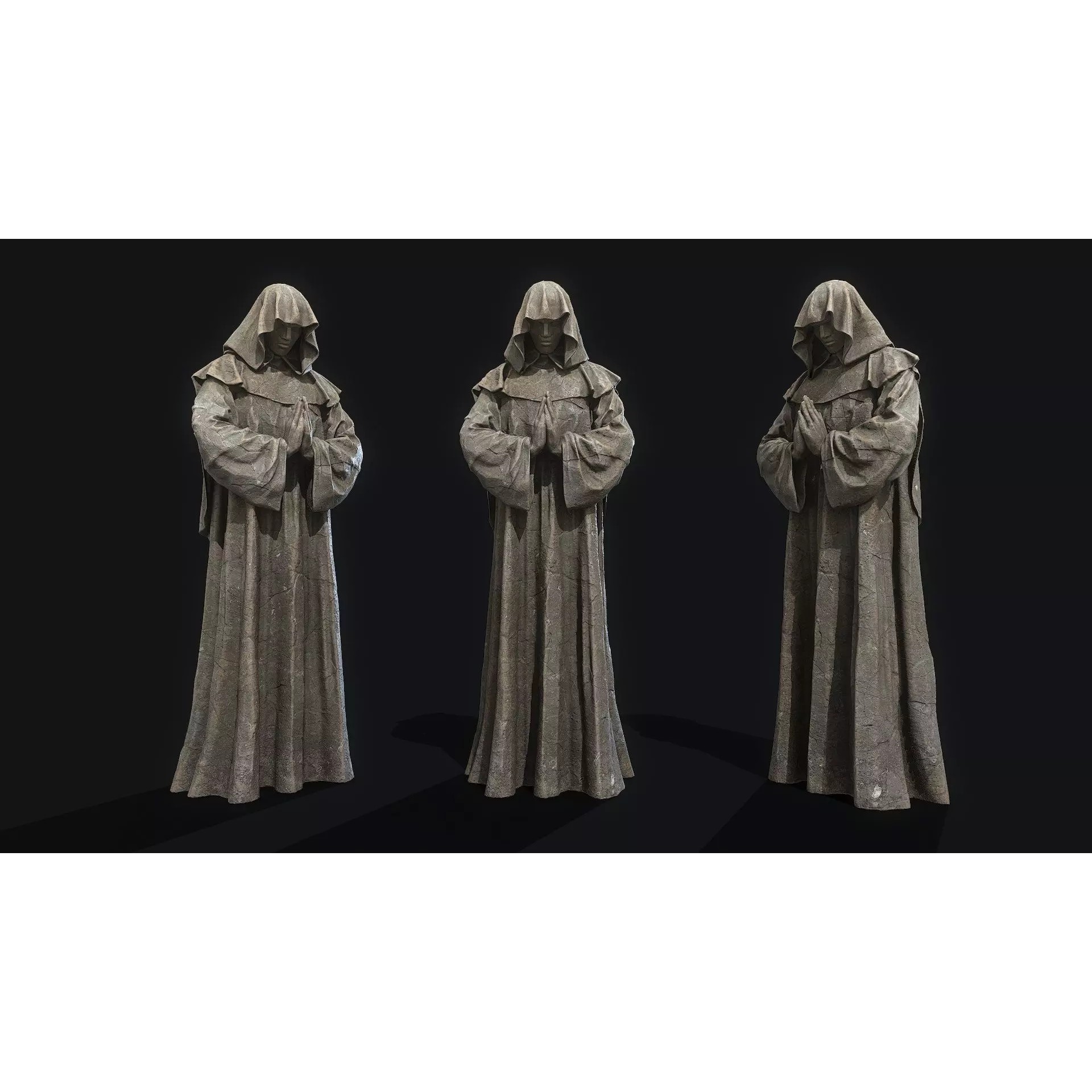 Monk Statue 3D Model – Low Poly PBR Architectural Decoration, FBX - View 2