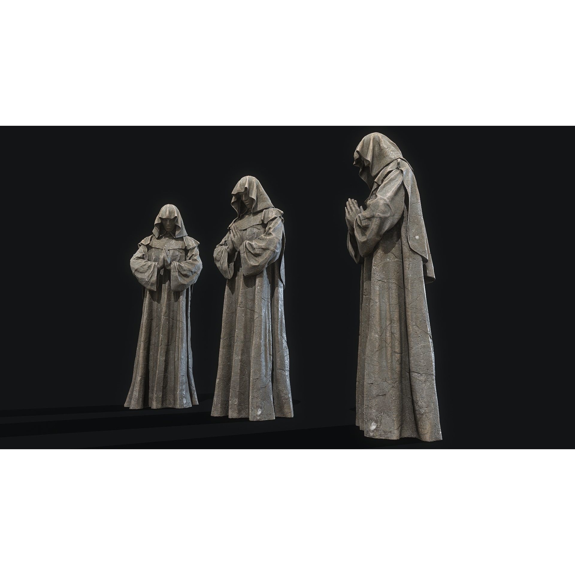 Monk Statue 3D Model – Low Poly PBR Architectural Decoration, FBX - View 3