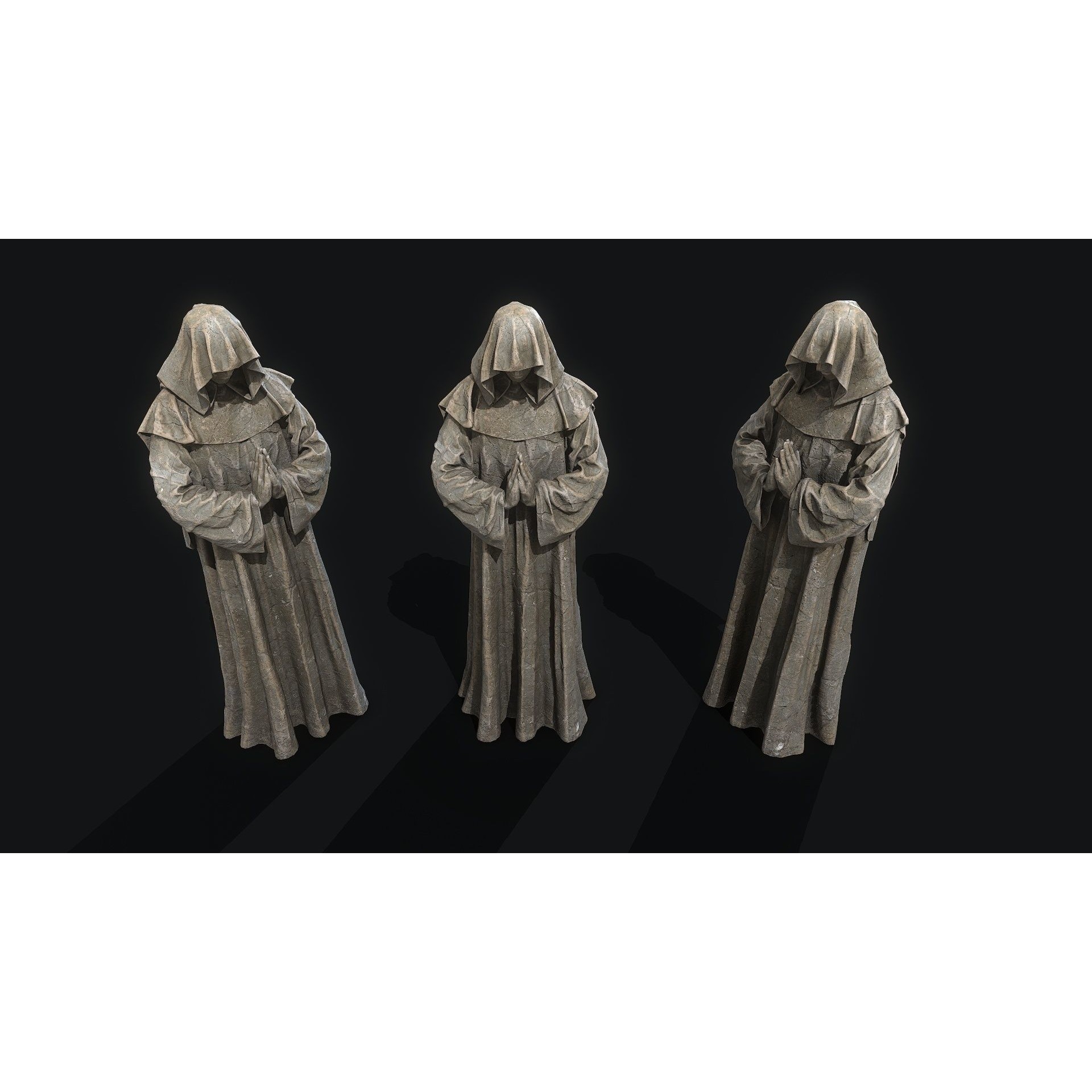 Monk Statue 3D Model – Low Poly PBR Architectural Decoration, FBX - View 4