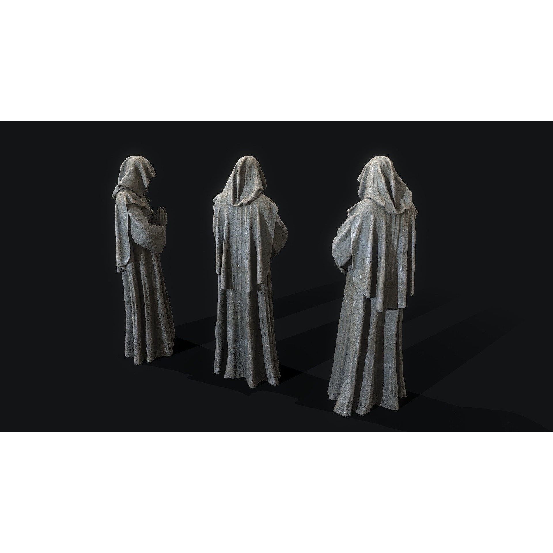 Monk Statue 3D Model – Low Poly PBR Architectural Decoration, FBX - View 5