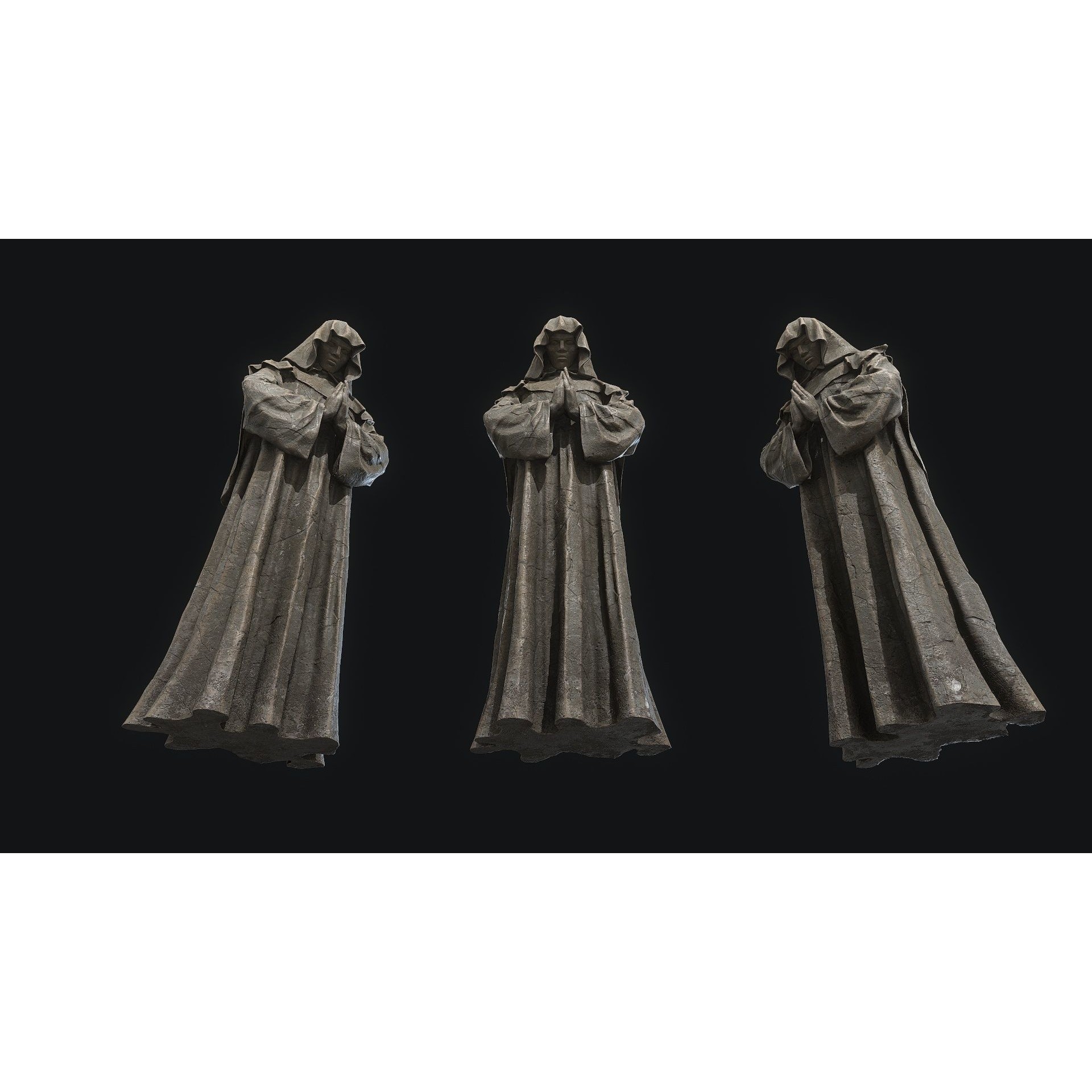 Monk Statue 3D Model – Low Poly PBR Architectural Decoration, FBX - View 6