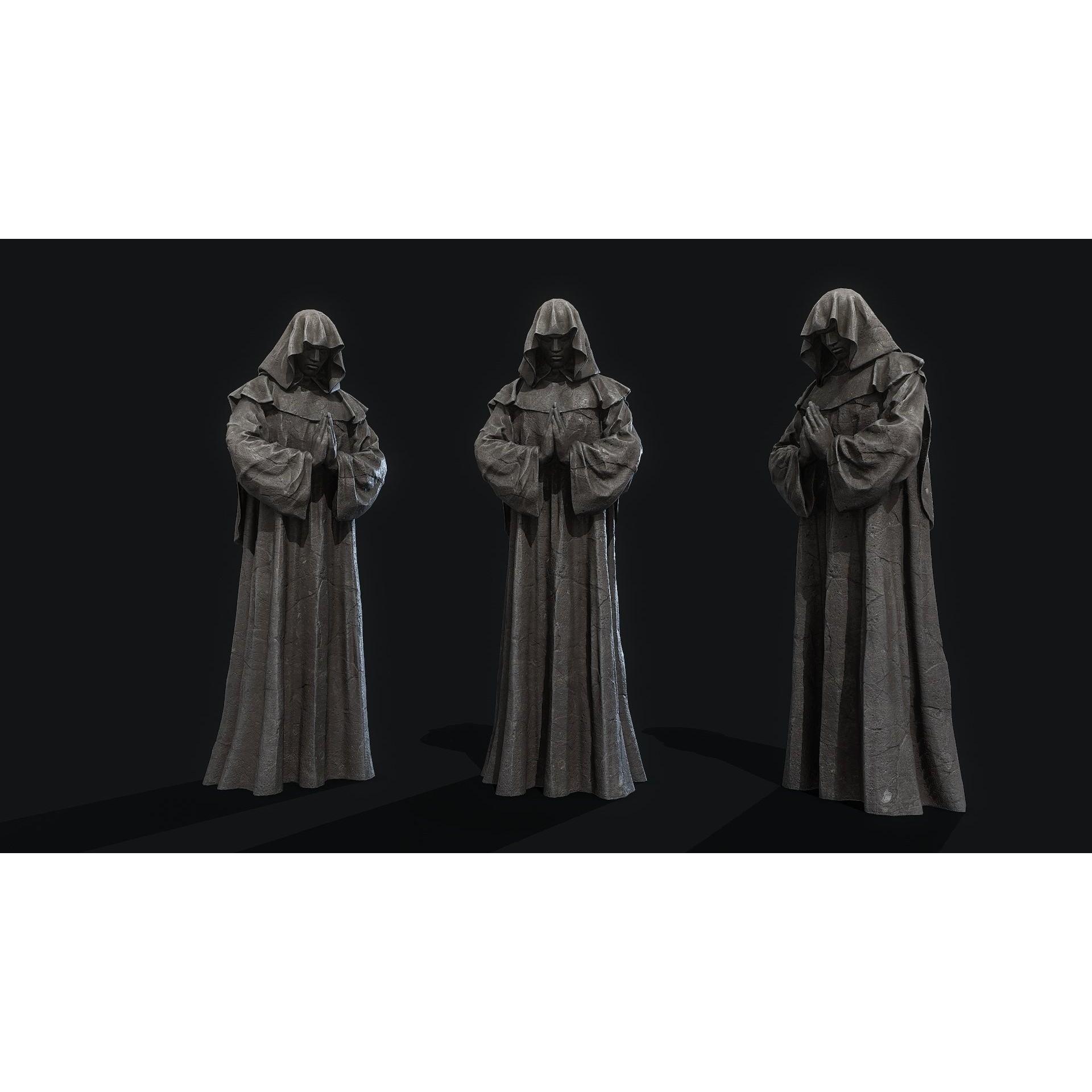 Monk Statue 3D Model – Low Poly PBR Architectural Decoration, FBX - View 7