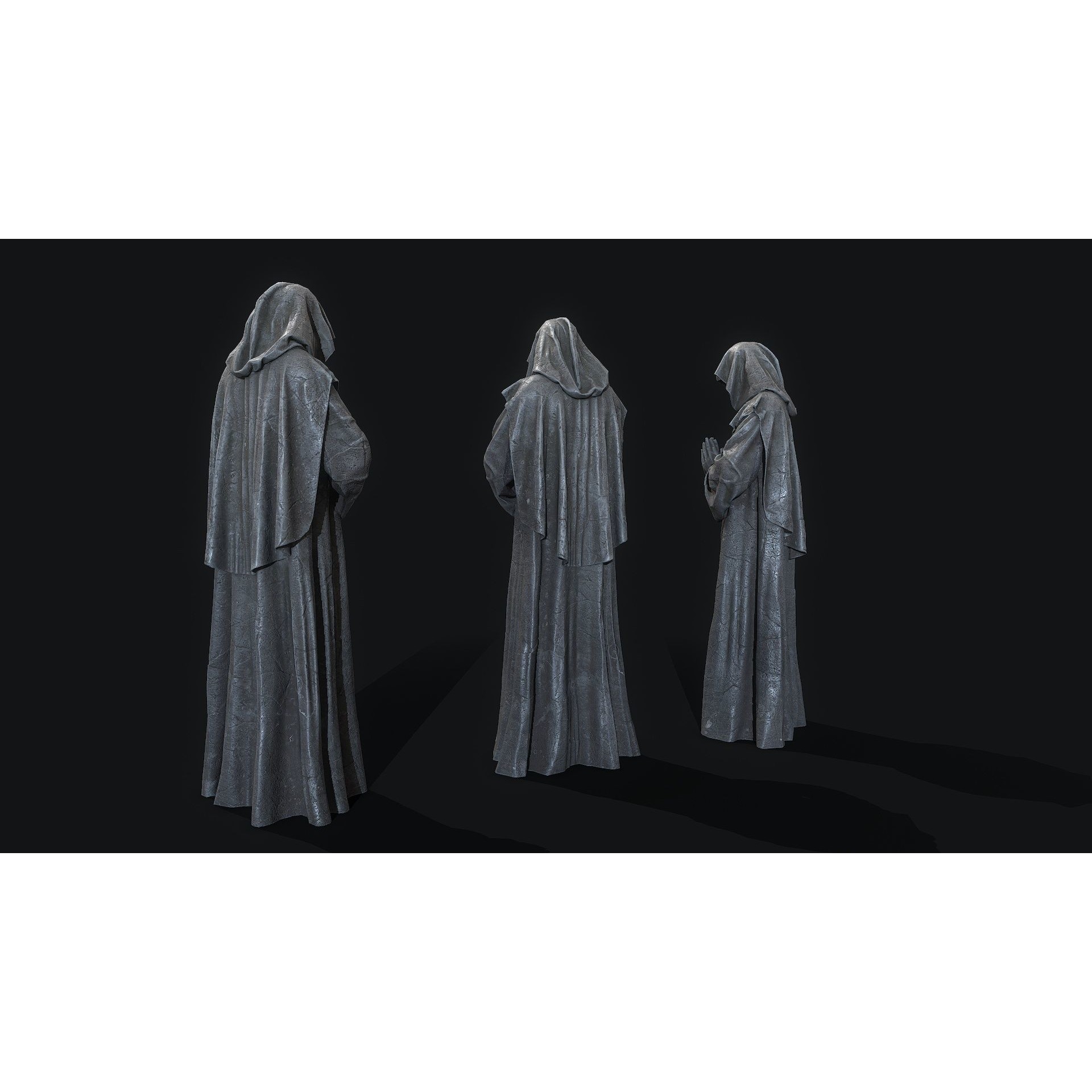 Monk Statue 3D Model – Low Poly PBR Architectural Decoration, FBX - View 8