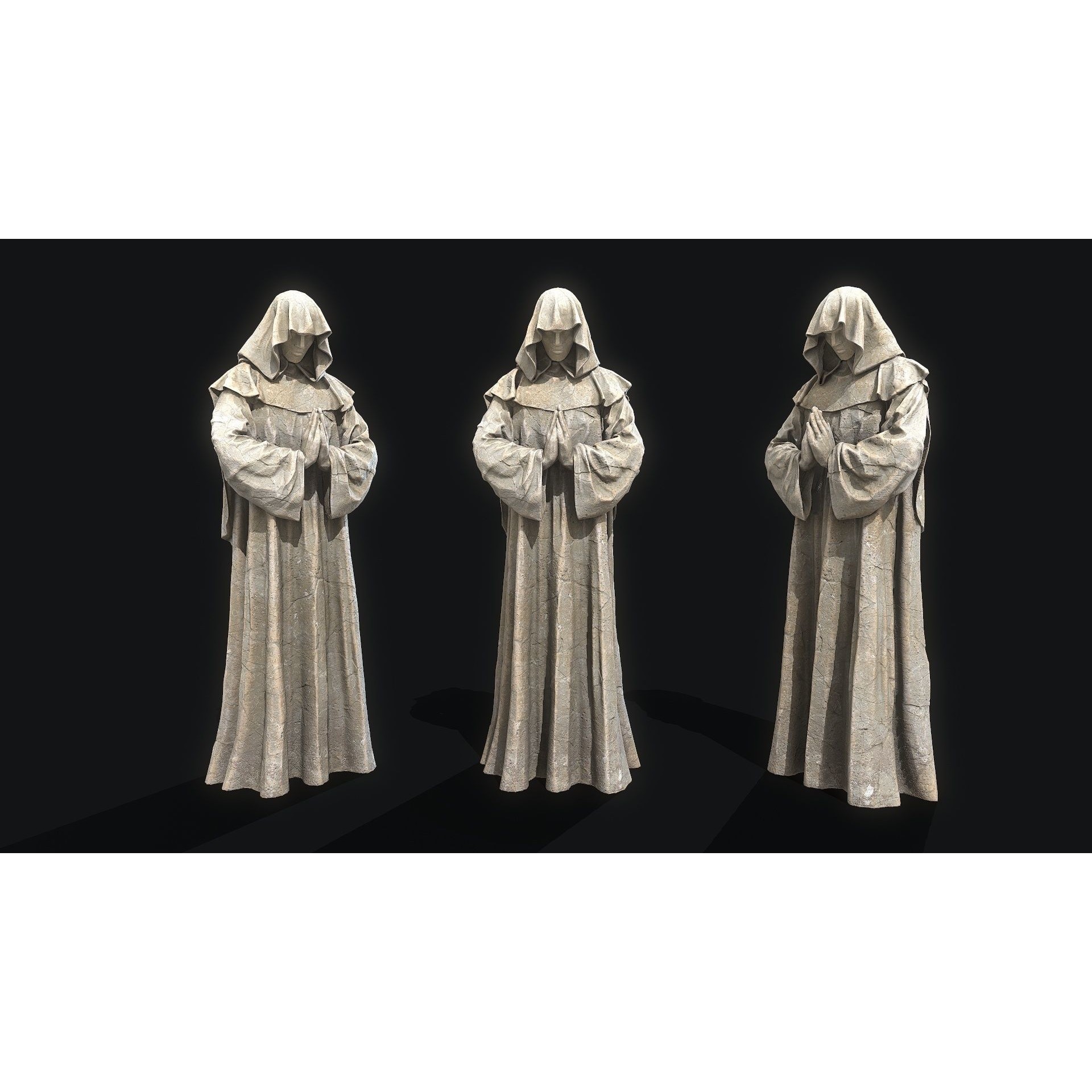 Monk Statue 3D Model – Low Poly PBR Architectural Decoration, FBX - View 9