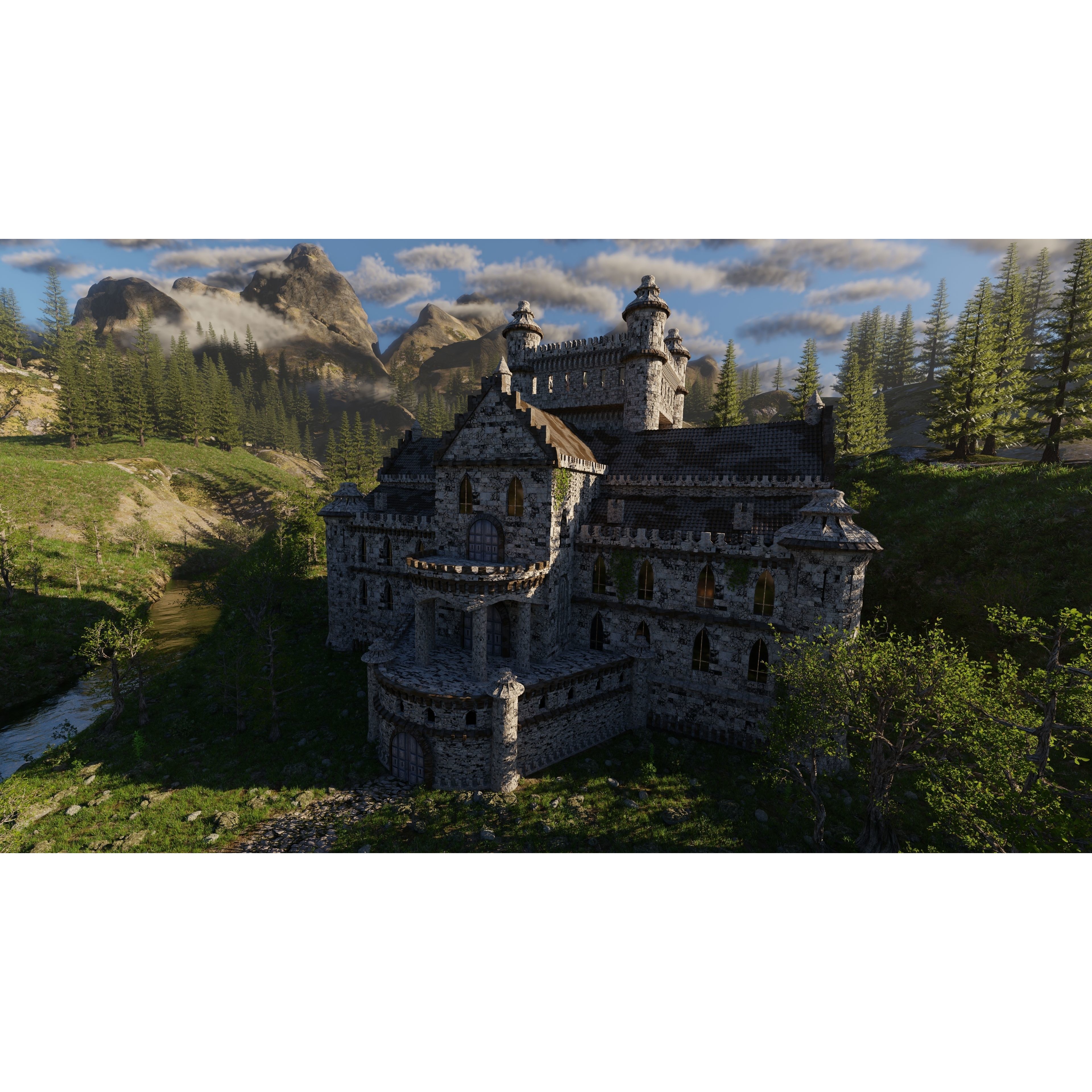 Mansion Scene 3D Model – High Poly Architectural Asset for Blender - View 8
