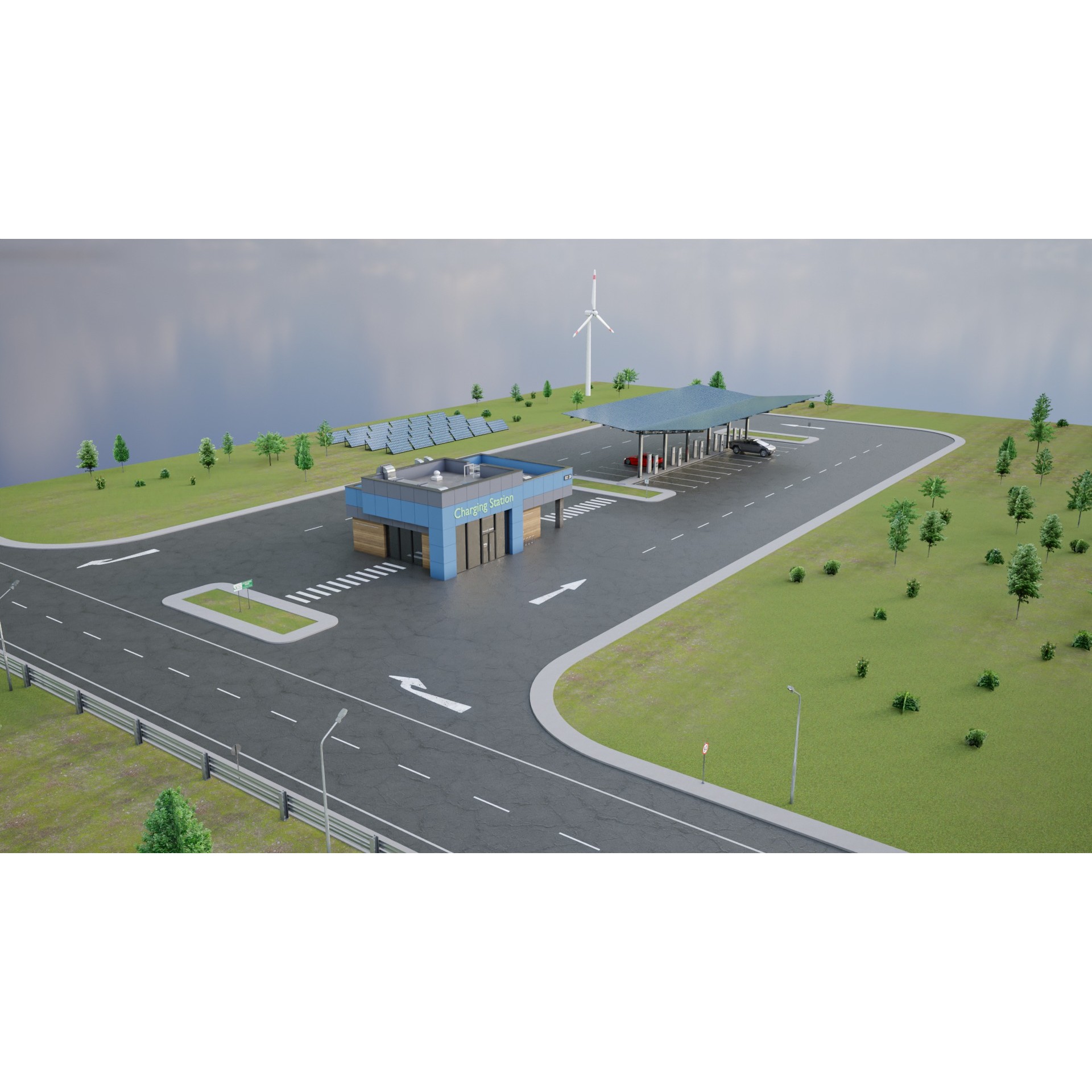 Electric Vehicle Charging Station 3D Model – Game-Ready PBR Asset, FBX, OBJ - View 13