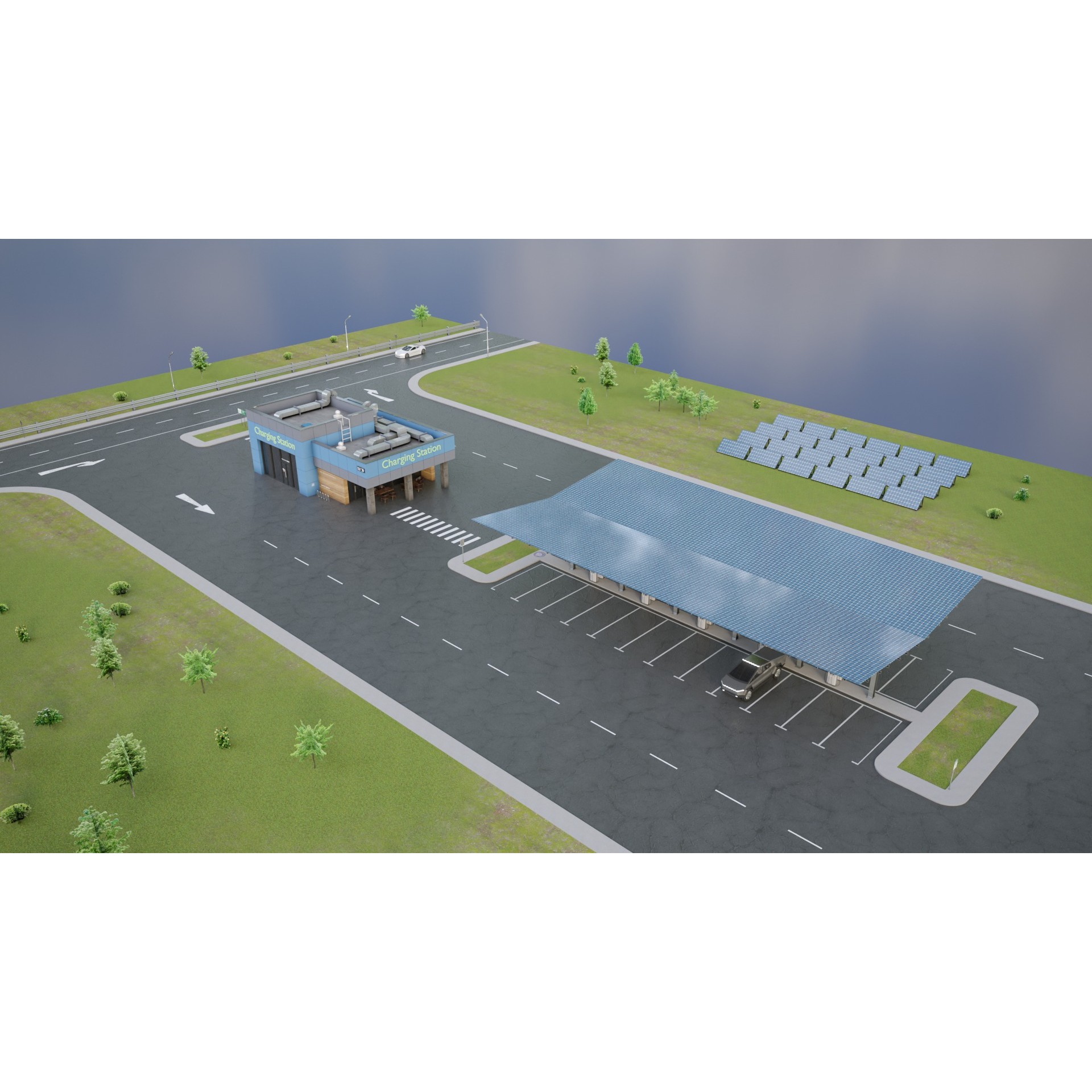 Electric Vehicle Charging Station 3D Model – Game-Ready PBR Asset, FBX, OBJ - View 14