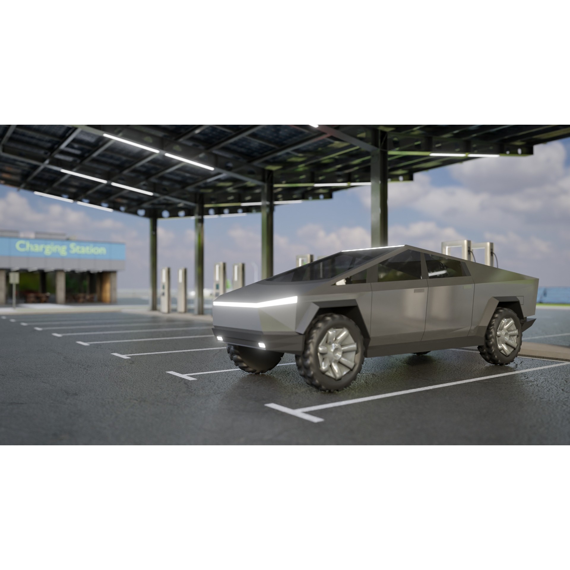 Electric Vehicle Charging Station 3D Model – Game-Ready PBR Asset, FBX, OBJ - View 18