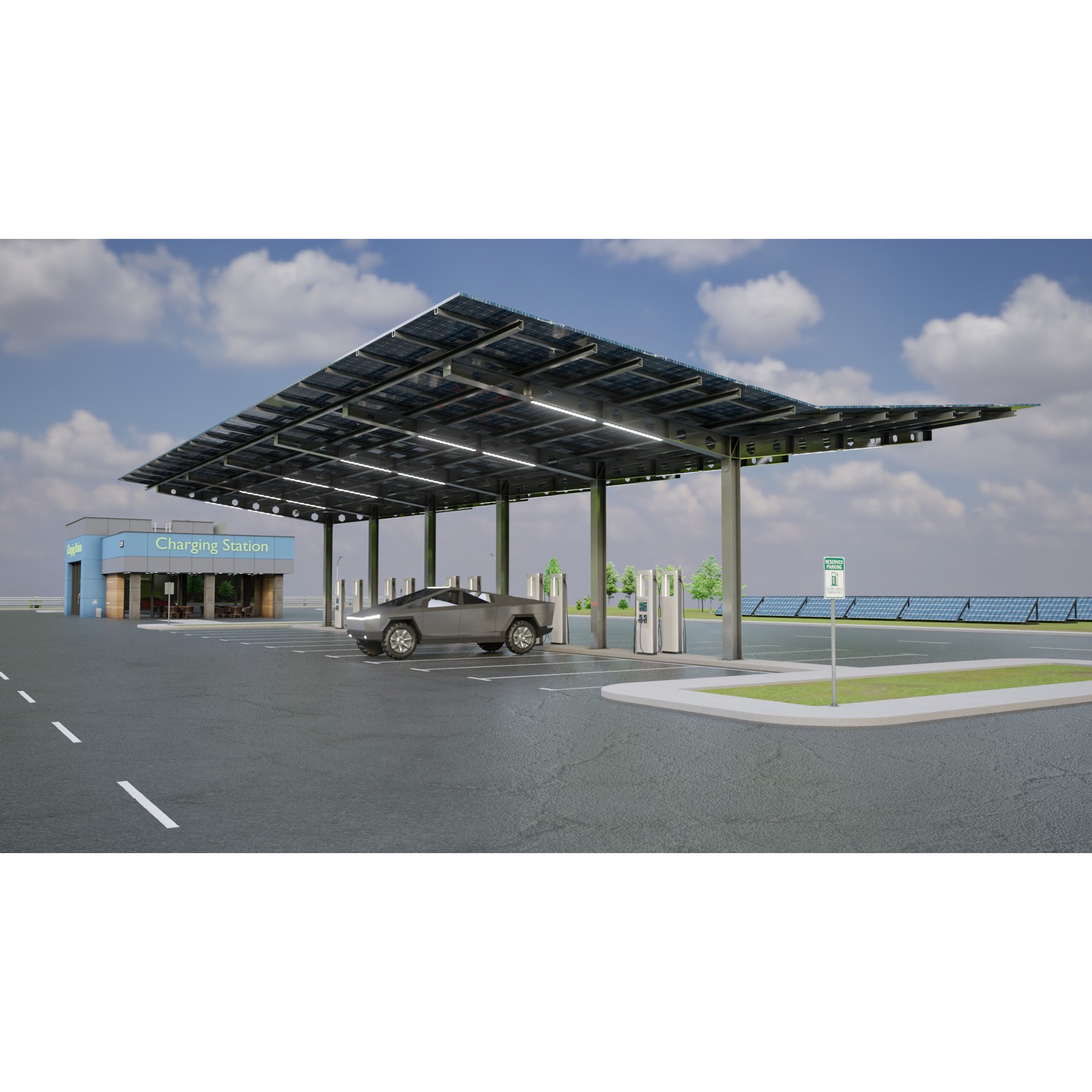 Electric Vehicle Charging Station 3D Model – Game-Ready PBR Asset, FBX, OBJ - View 3