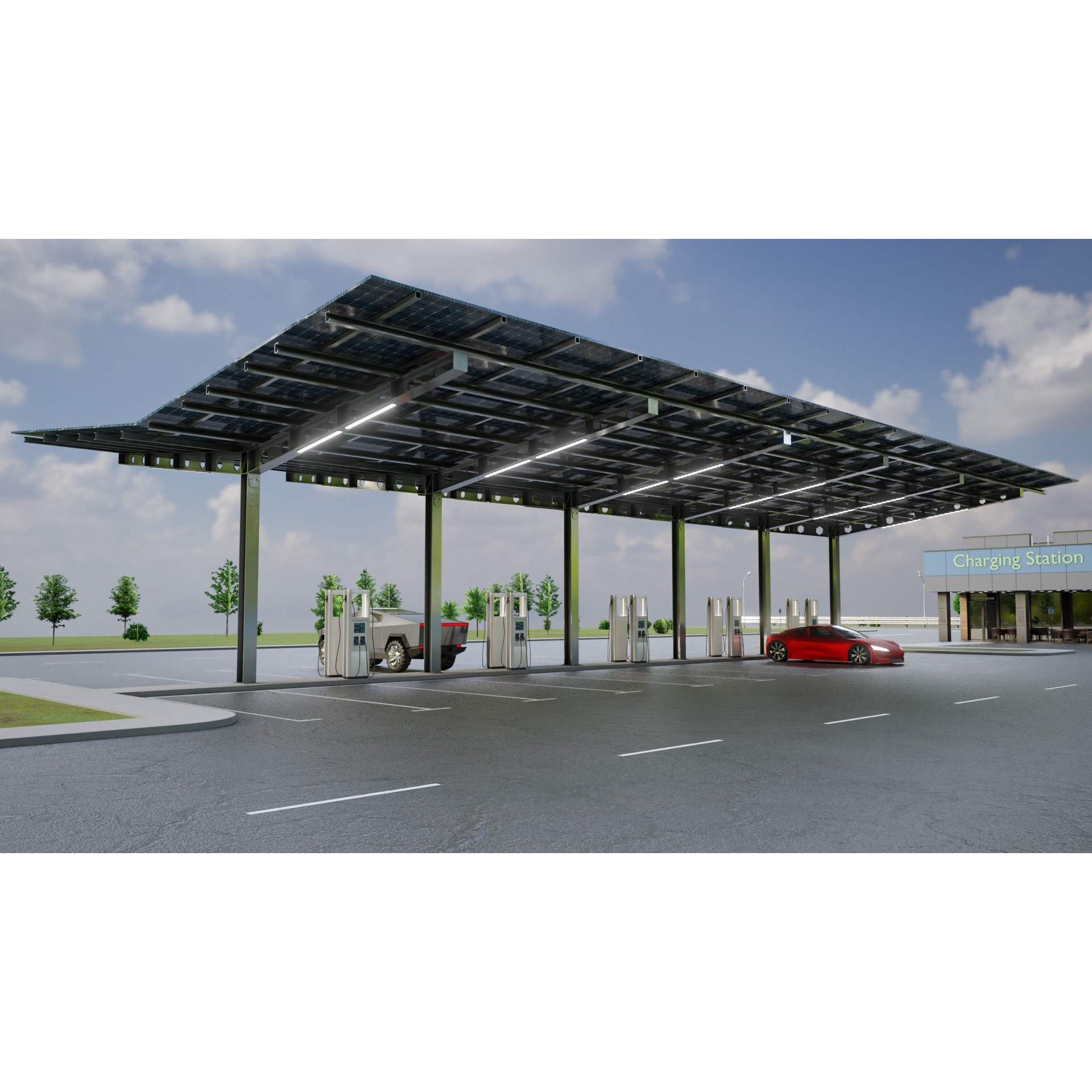 Electric Vehicle Charging Station 3D Model – Game-Ready PBR Asset, FBX, OBJ - View 4