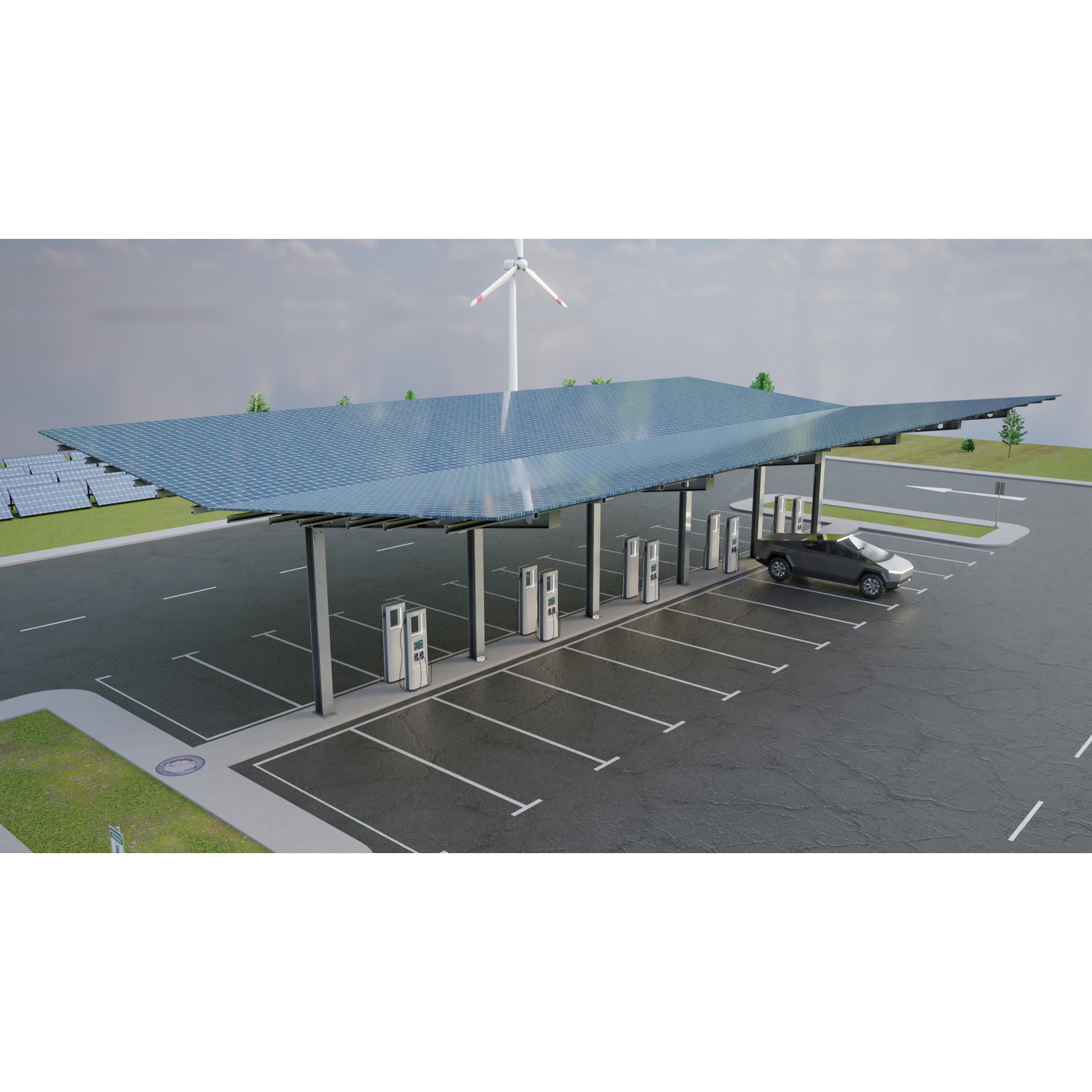 Electric Vehicle Charging Station 3D Model – Game-Ready PBR Asset, FBX, OBJ - View 5