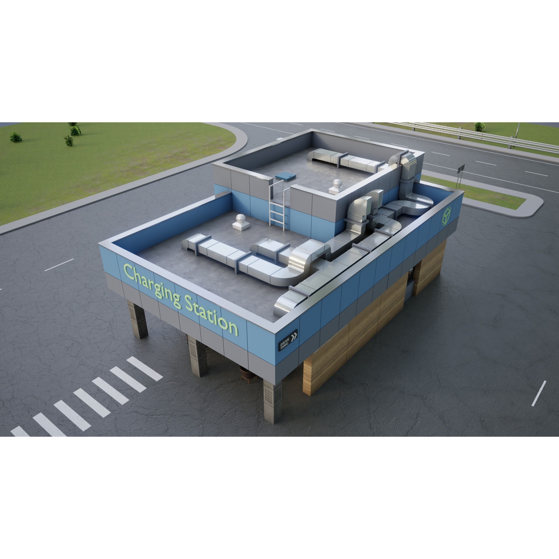 Electric Vehicle Charging Station 3D Model – Game-Ready PBR Asset, FBX, OBJ - View 9