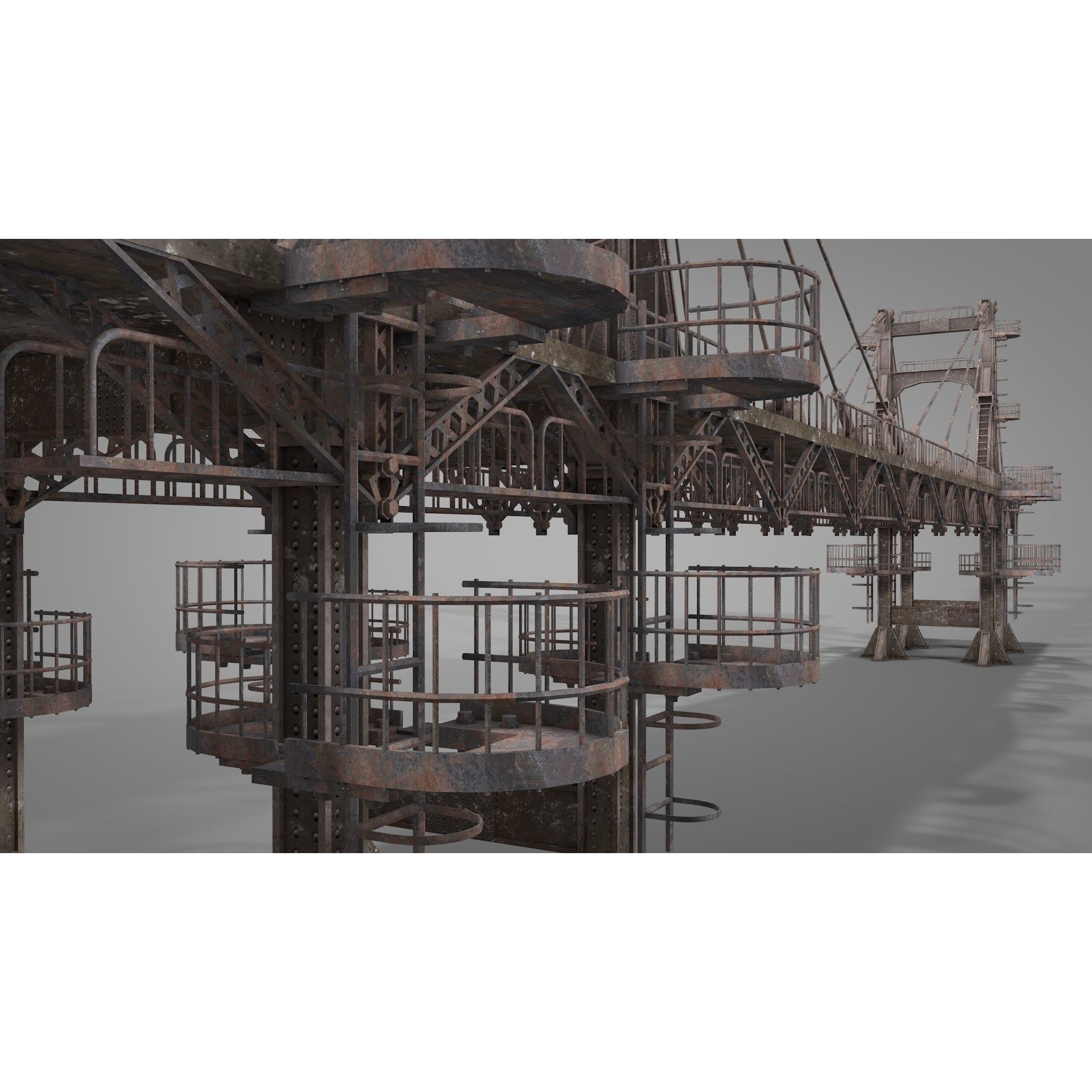 Railway Suspension Bridge 3D Model – Detailed Iron Structure, FBX, OBJ, Blender - View 10