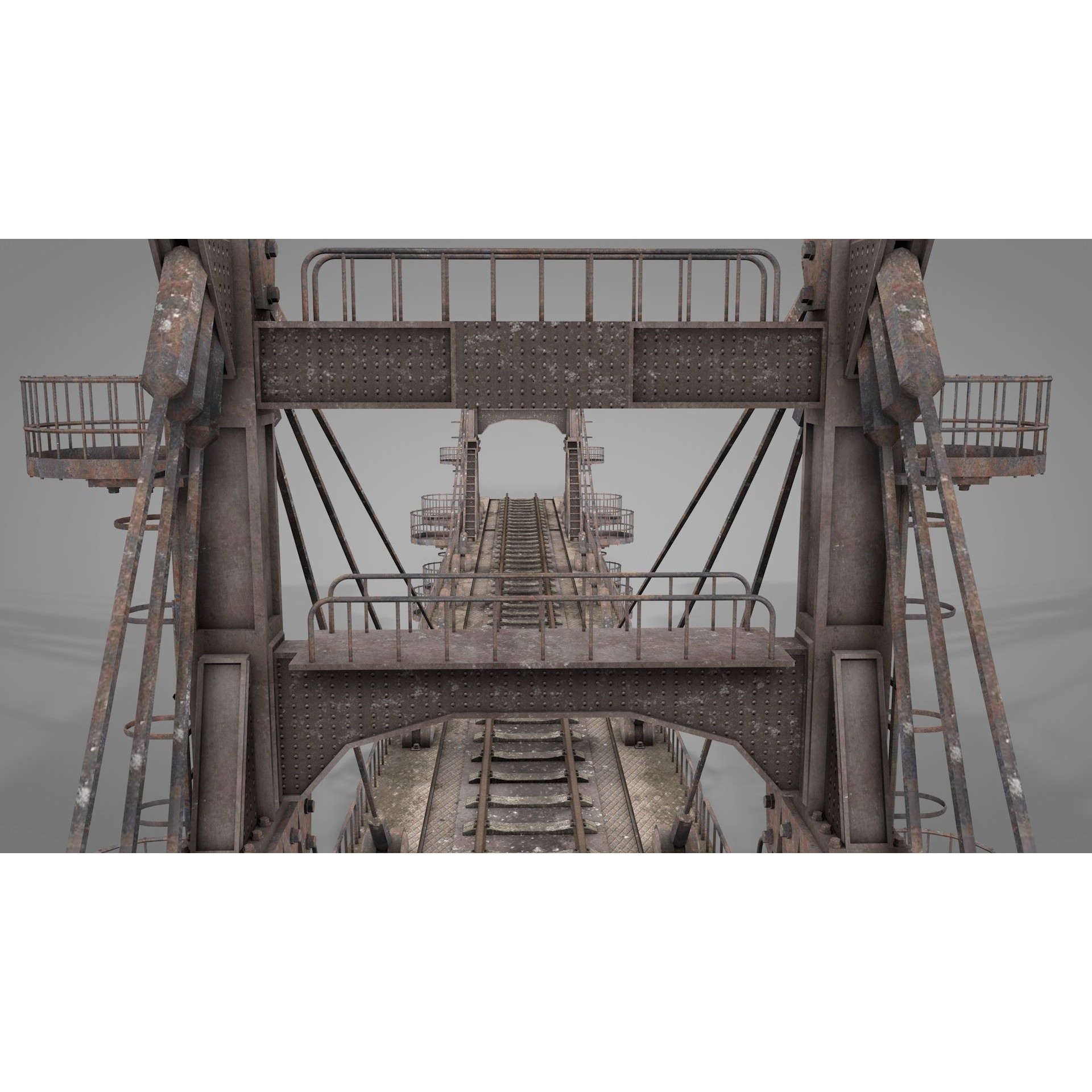 Railway Suspension Bridge 3D Model – Detailed Iron Structure, FBX, OBJ, Blender - View 12
