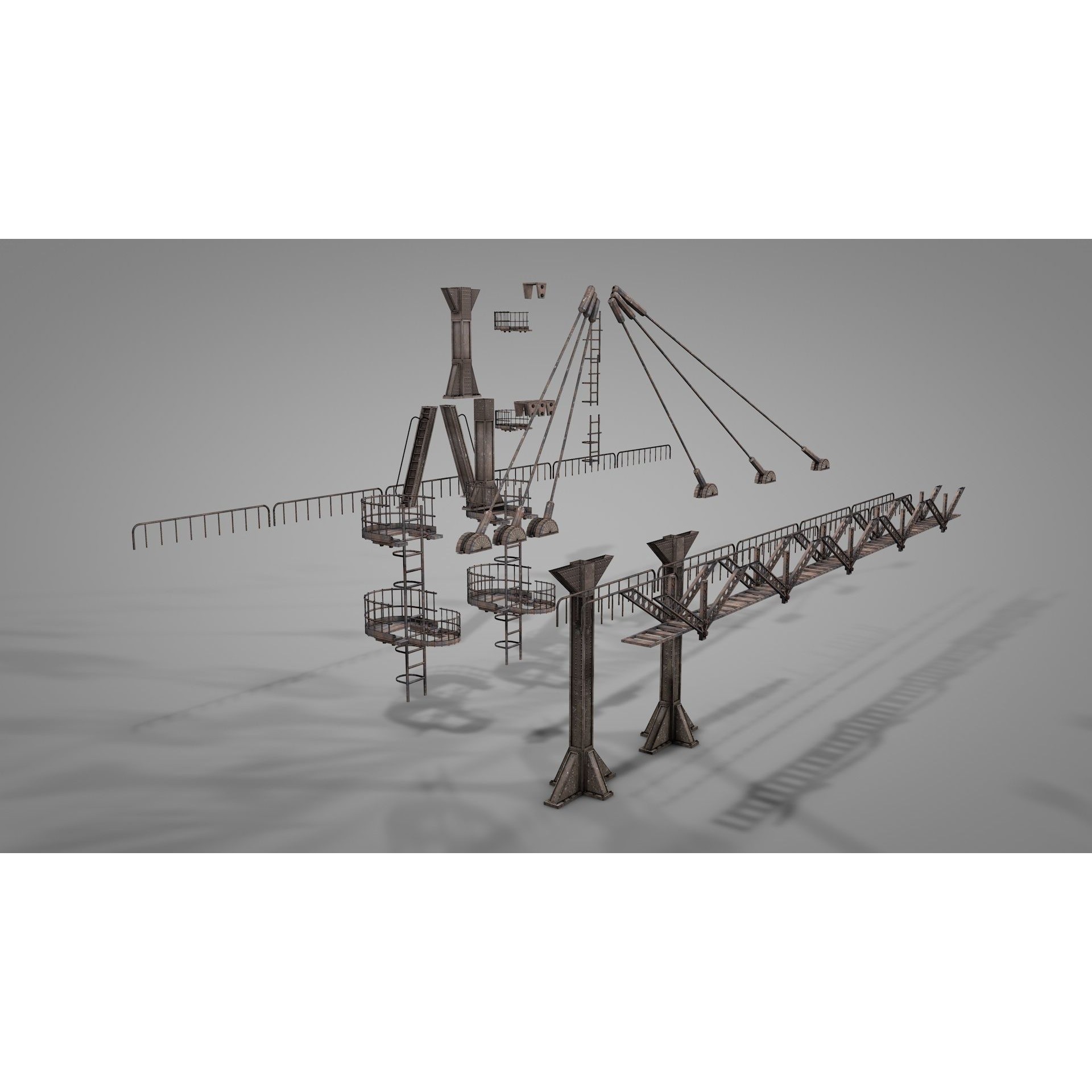 Railway Suspension Bridge 3D Model – Detailed Iron Structure, FBX, OBJ, Blender - View 21