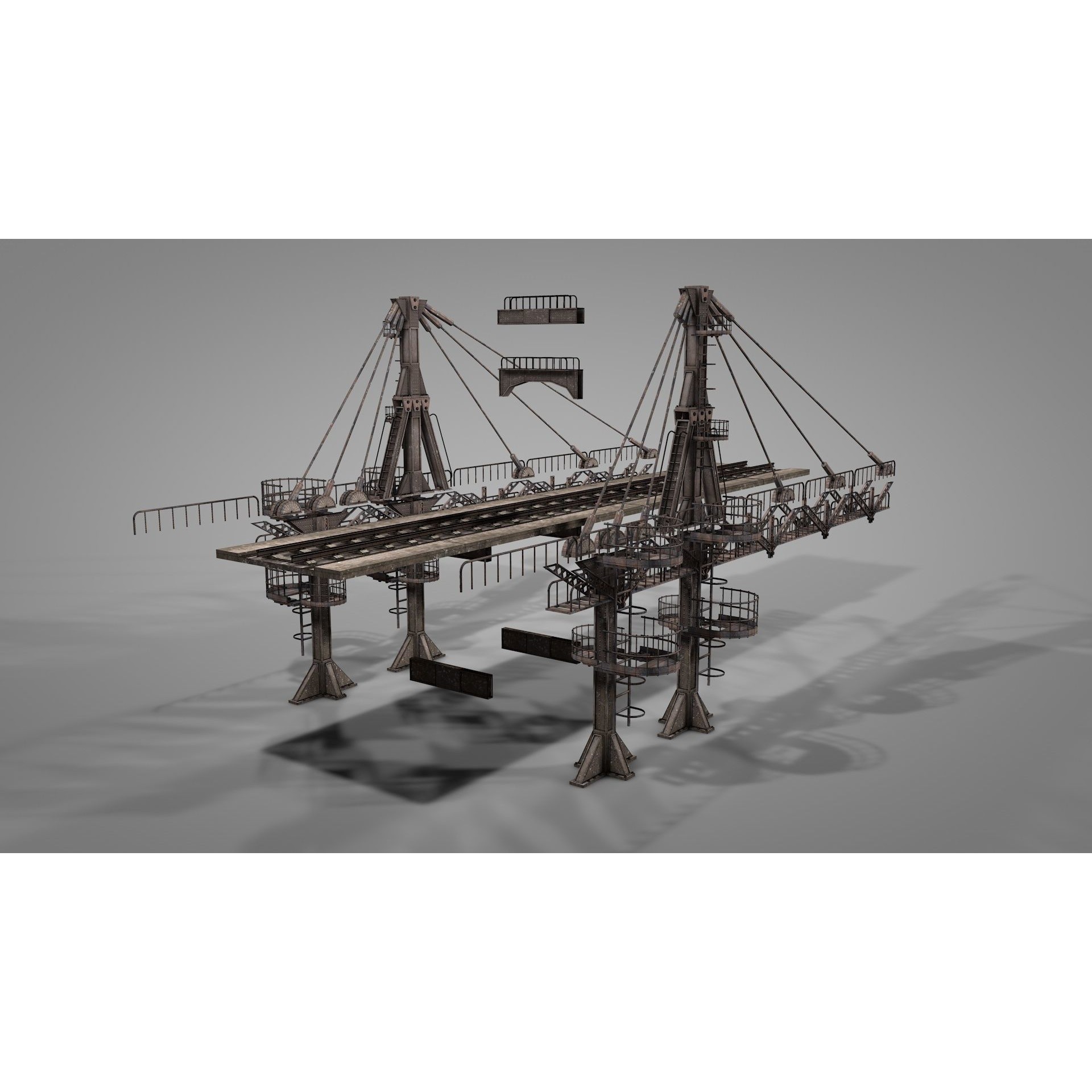 Railway Suspension Bridge 3D Model – Detailed Iron Structure, FBX, OBJ, Blender - View 22