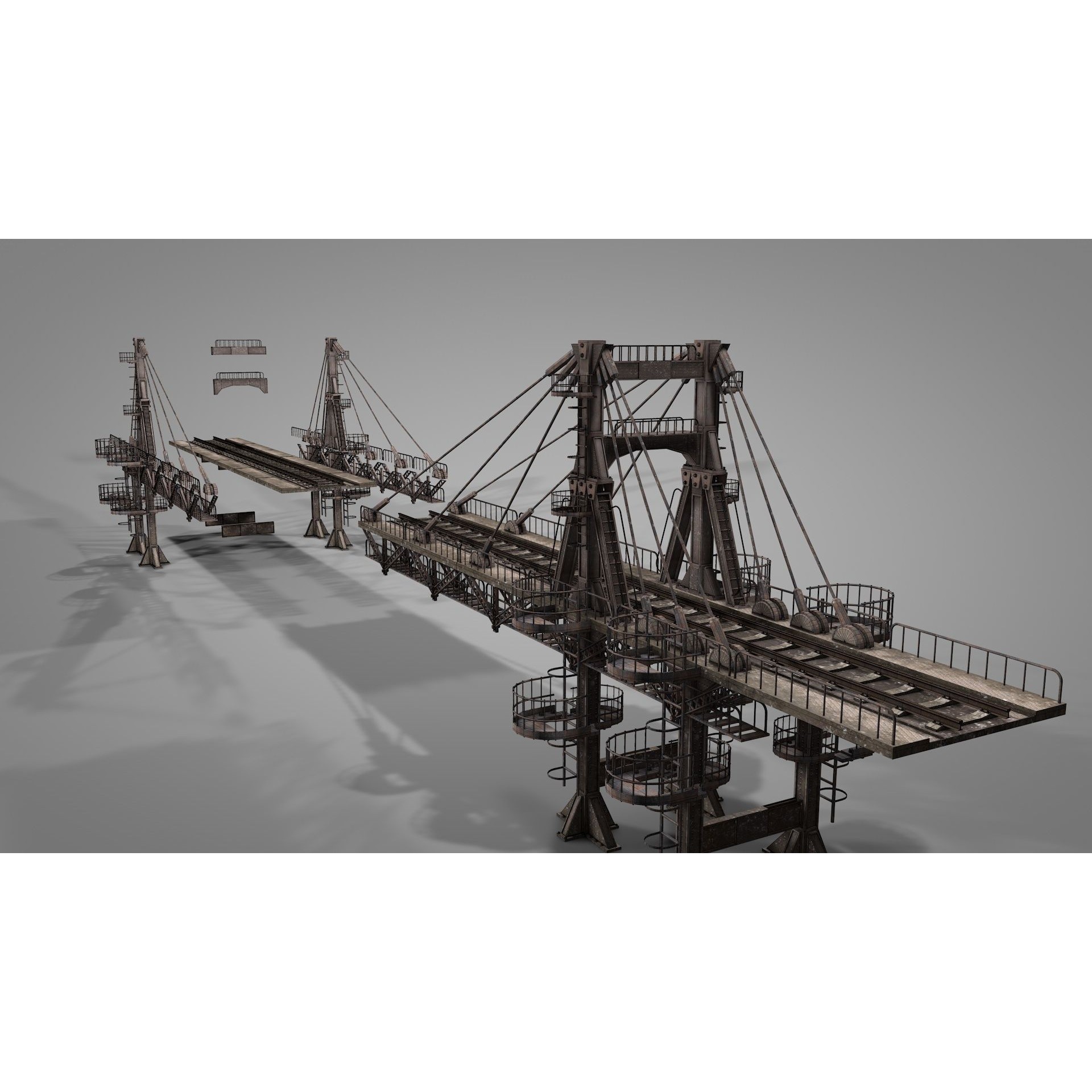 Railway Suspension Bridge 3D Model – Detailed Iron Structure, FBX, OBJ, Blender - View 23