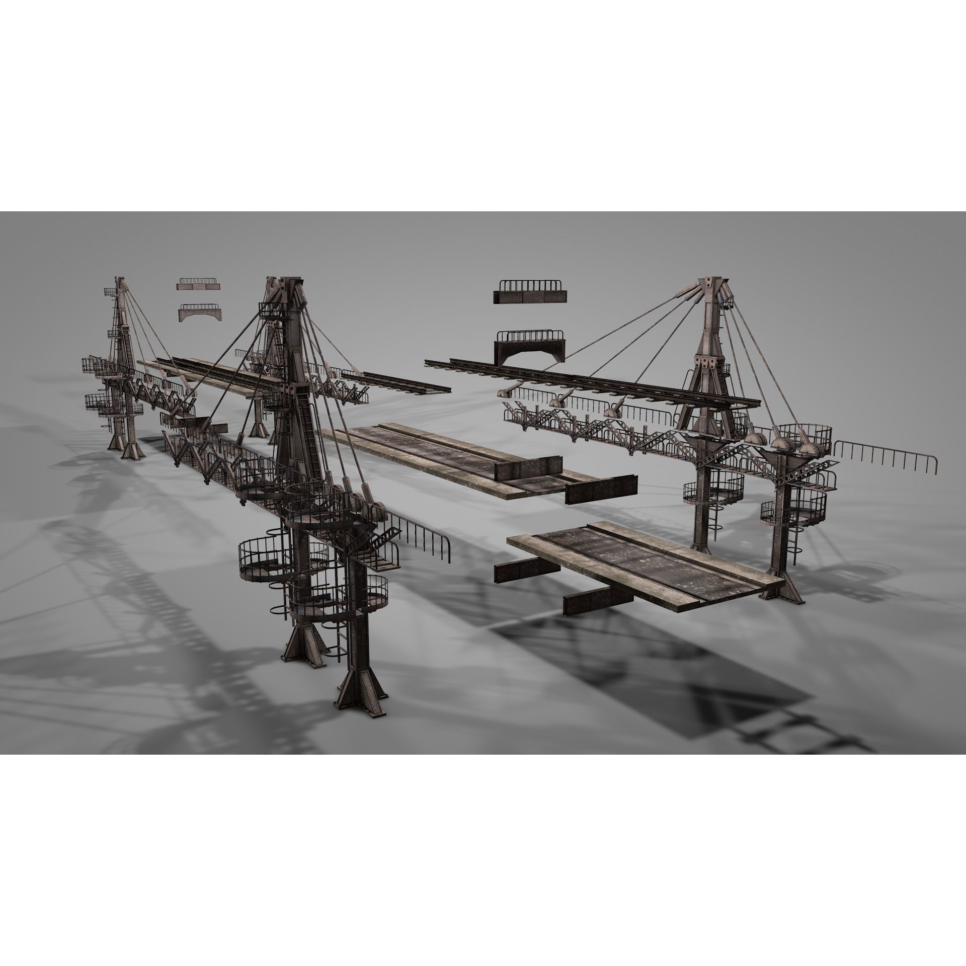 Railway Suspension Bridge 3D Model – Detailed Iron Structure, FBX, OBJ, Blender - View 24