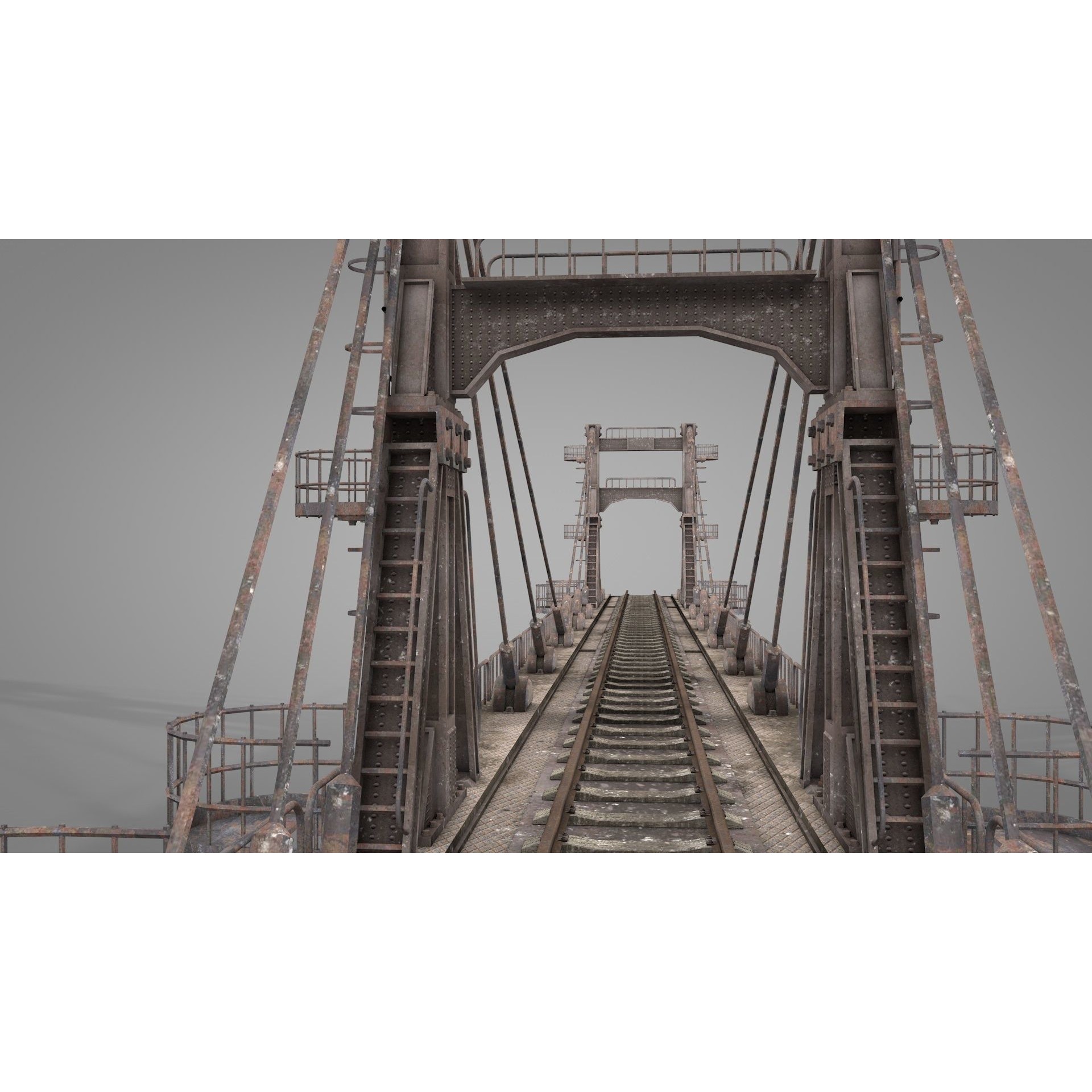 Railway Suspension Bridge 3D Model – Detailed Iron Structure, FBX, OBJ, Blender - View 5