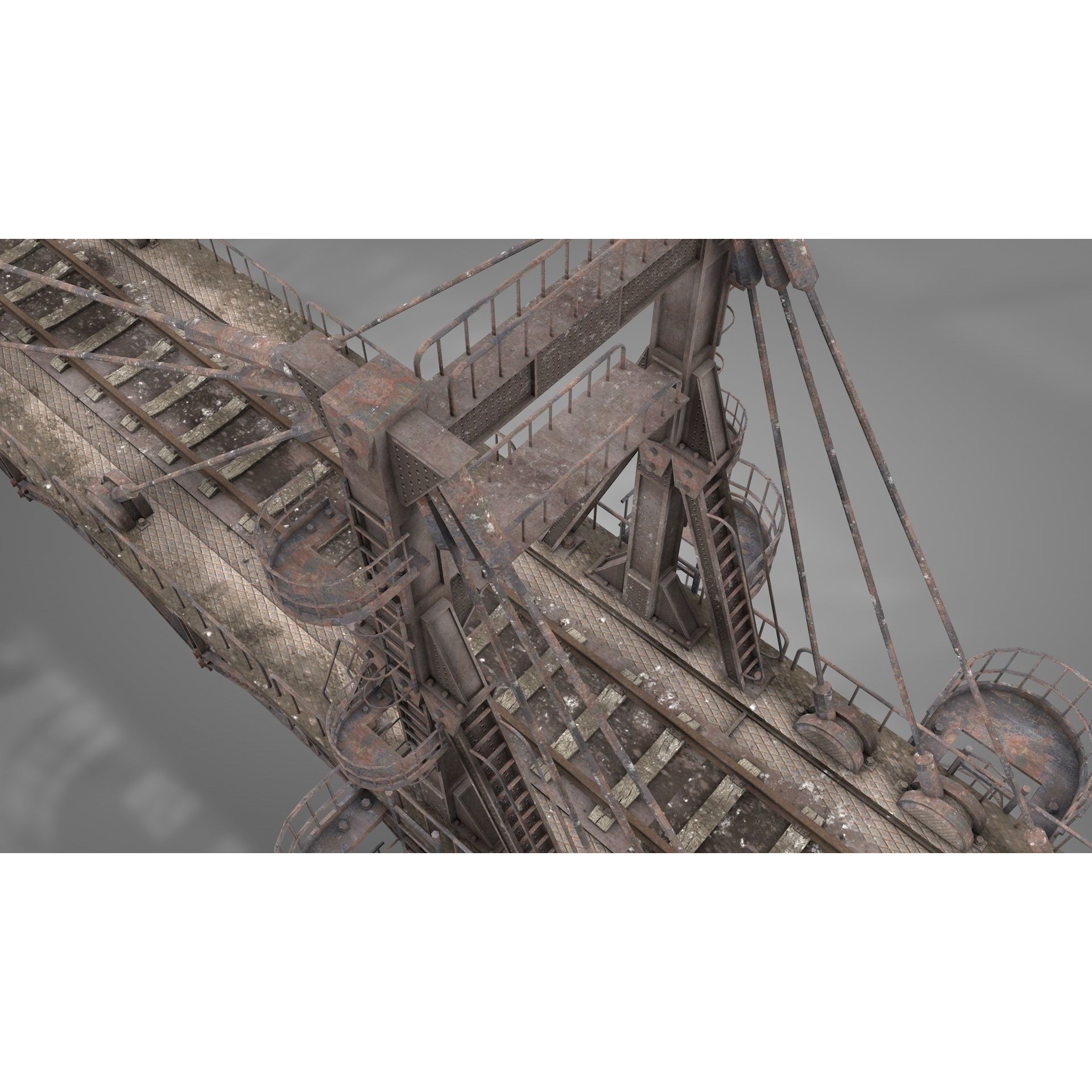 Railway Suspension Bridge 3D Model – Detailed Iron Structure, FBX, OBJ, Blender - View 7