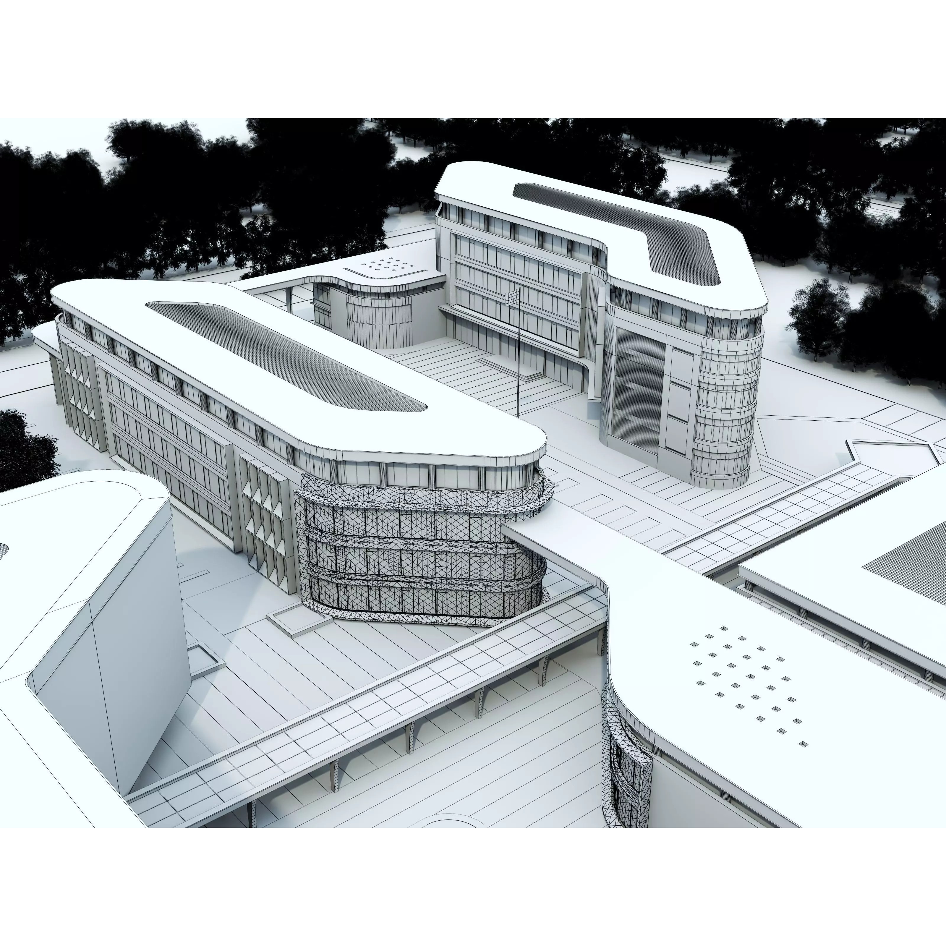 Modern School Building 3D Model – Low Poly Exterior Asset, FBX, OBJ - View 13