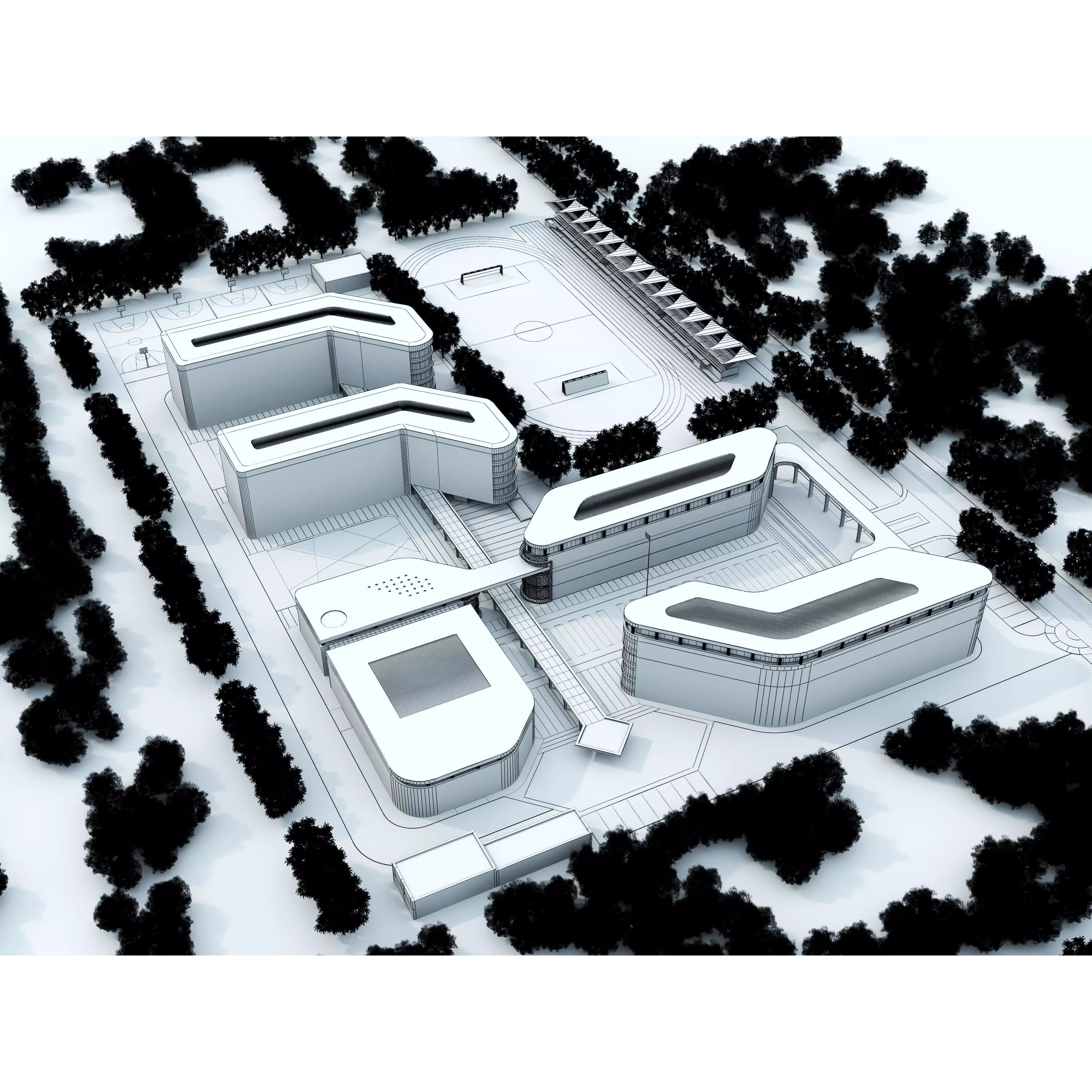 Modern School Building 3D Model – Low Poly Exterior Asset, FBX, OBJ - View 14