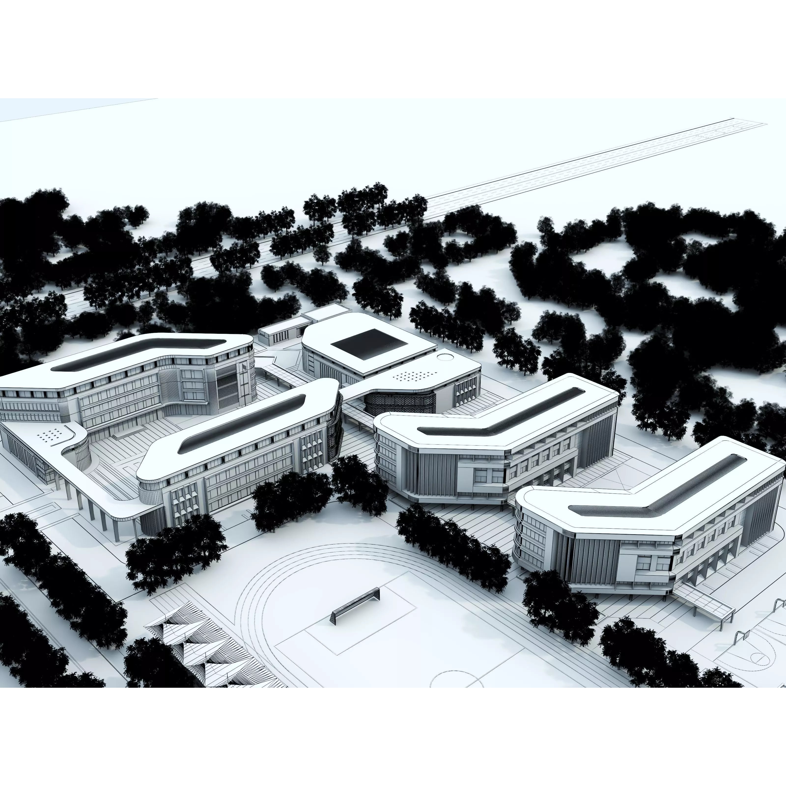 Modern School Building 3D Model – Low Poly Exterior Asset, FBX, OBJ - View 15
