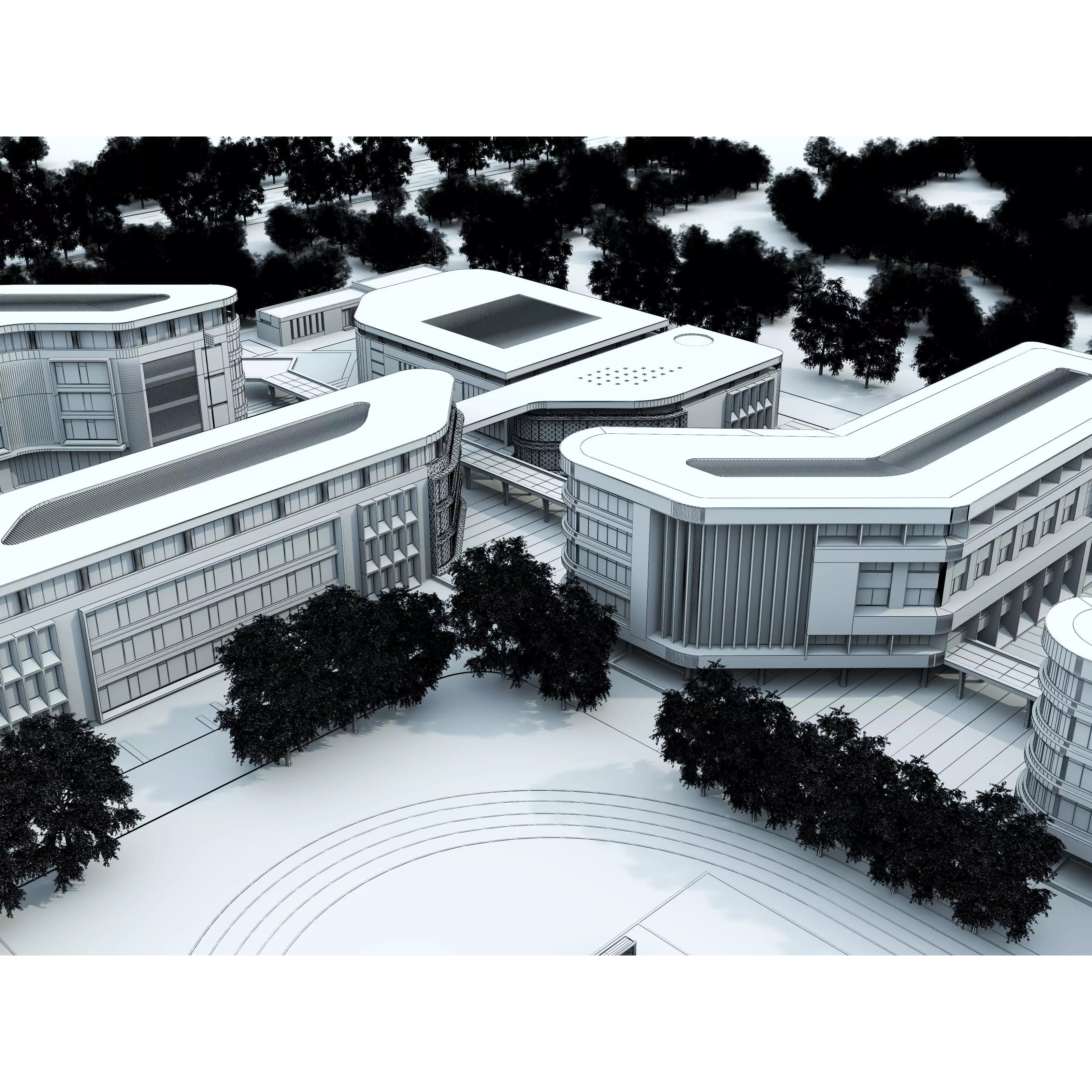 Modern School Building 3D Model – Low Poly Exterior Asset, FBX, OBJ - View 17