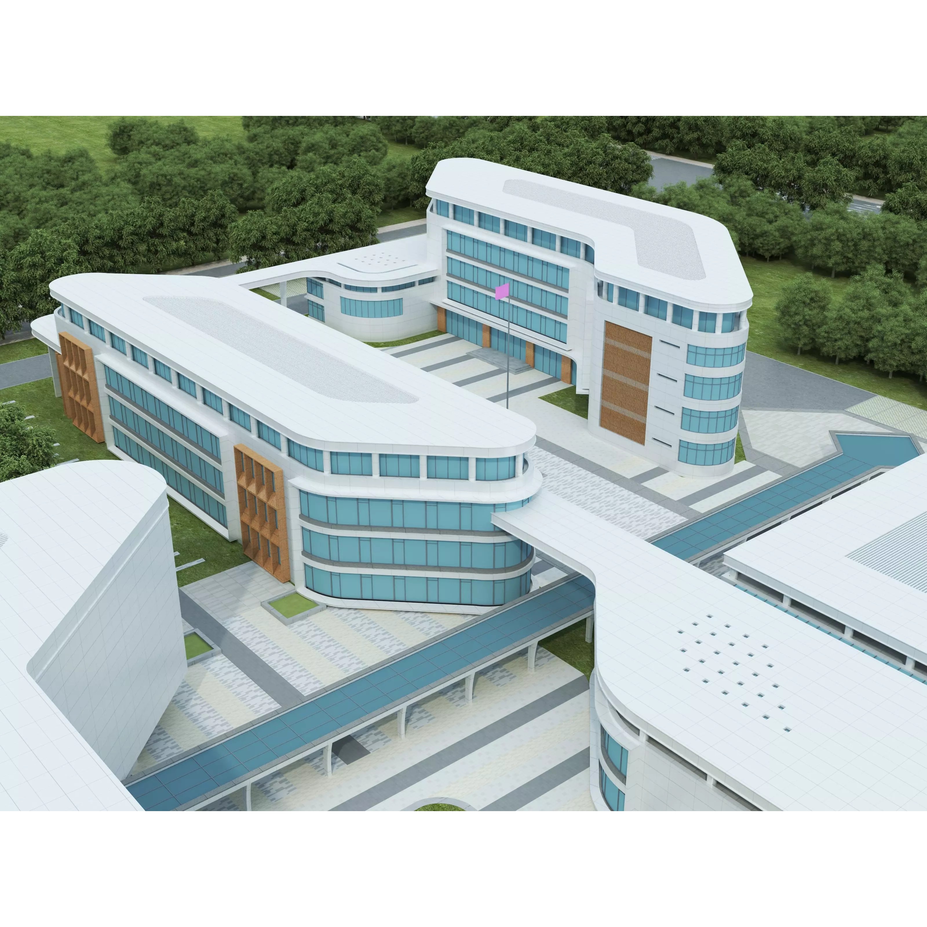 Modern School Building 3D Model – Low Poly Exterior Asset, FBX, OBJ - View 9