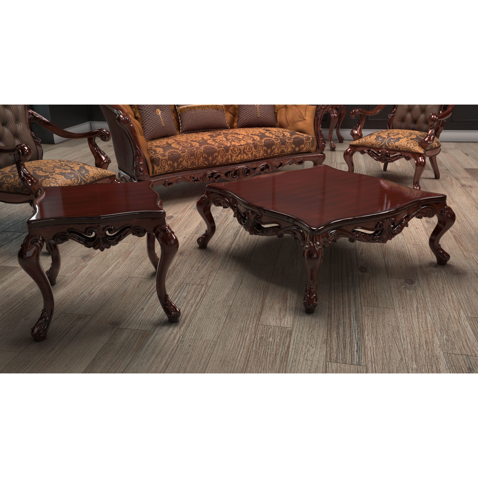 Ornate Upholstered Chair 3D Model – PBR Textured, FBX Format