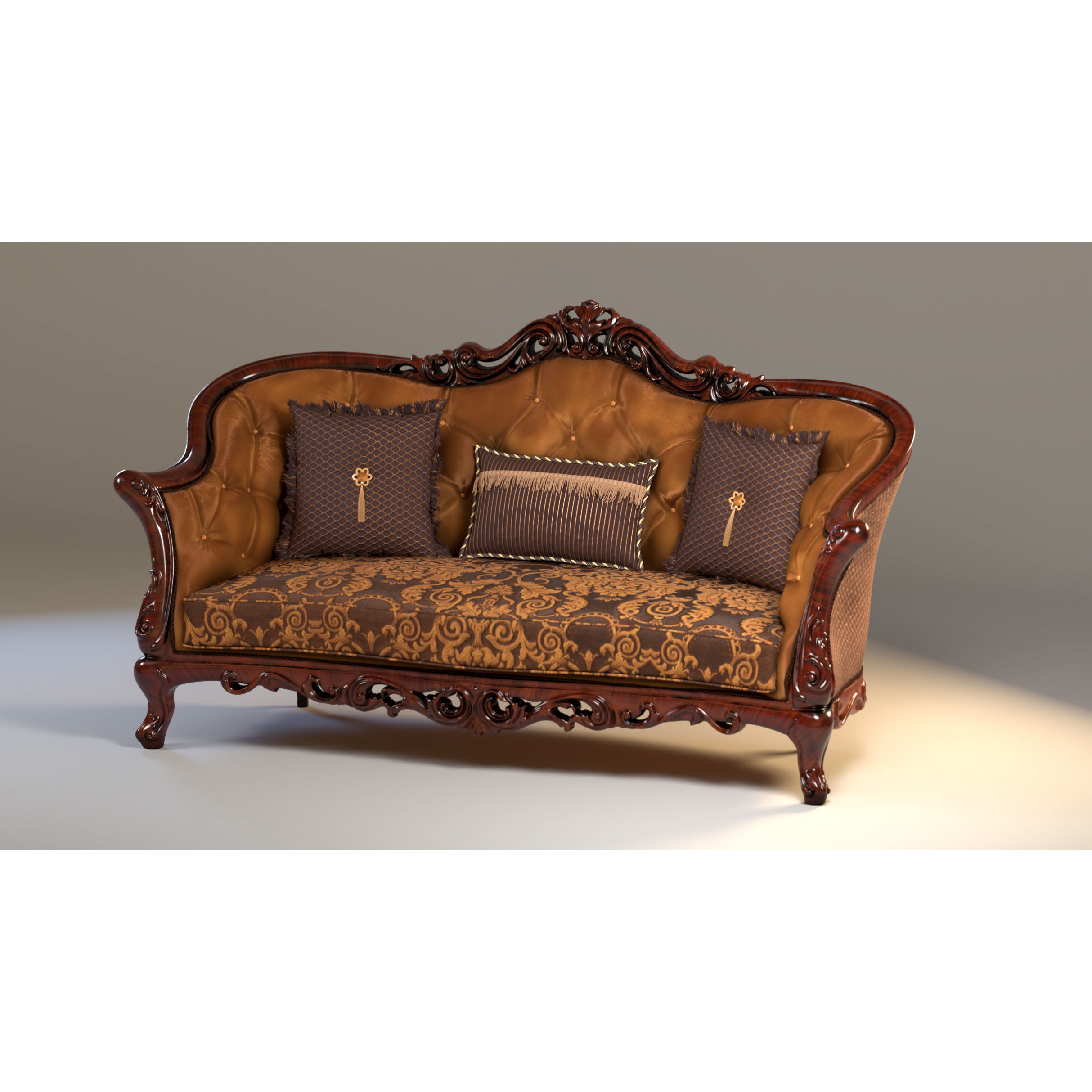 Ornate Upholstered Chair 3D Model – PBR Textured, FBX Format - View 10