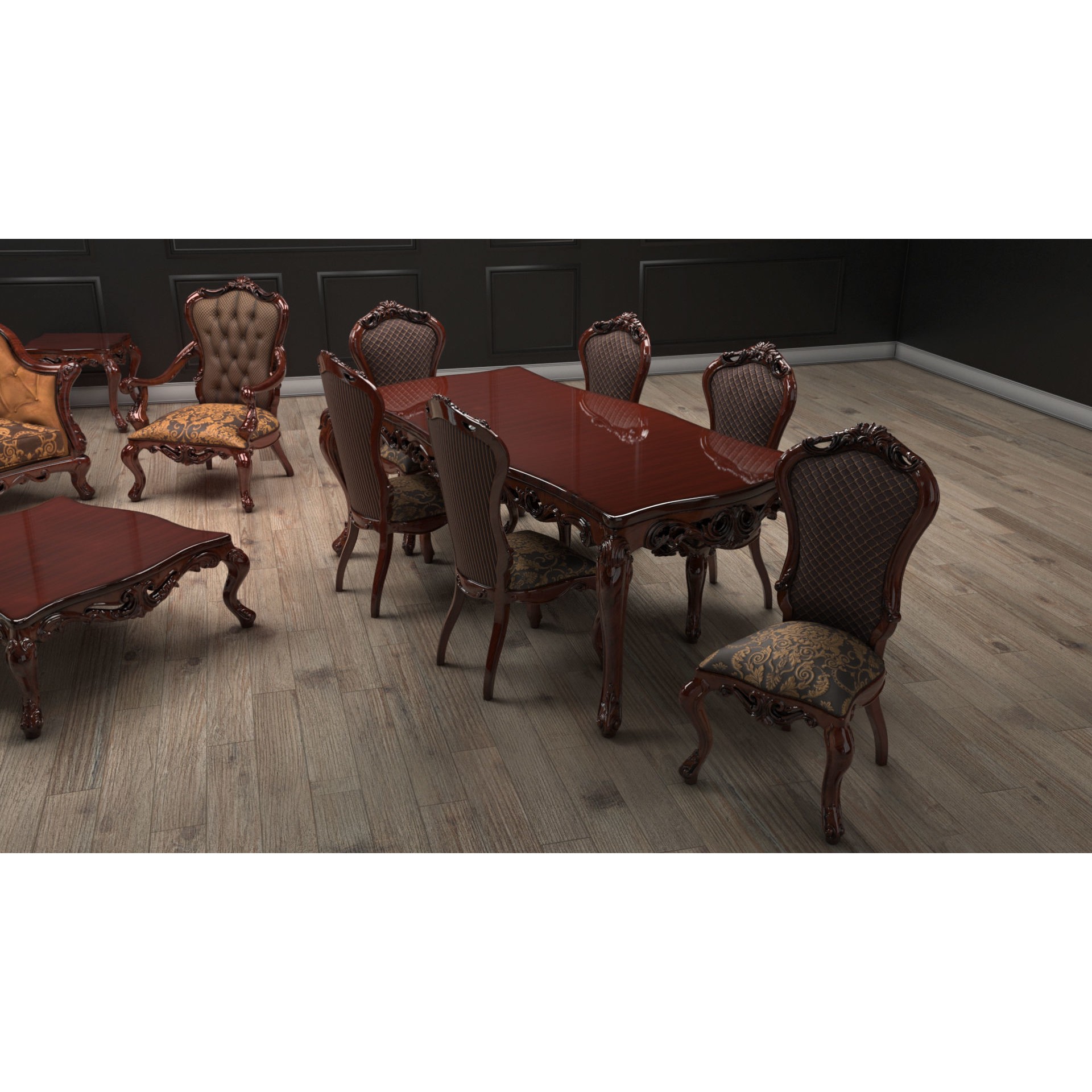 Ornate Upholstered Chair 3D Model – PBR Textured, FBX Format - View 12