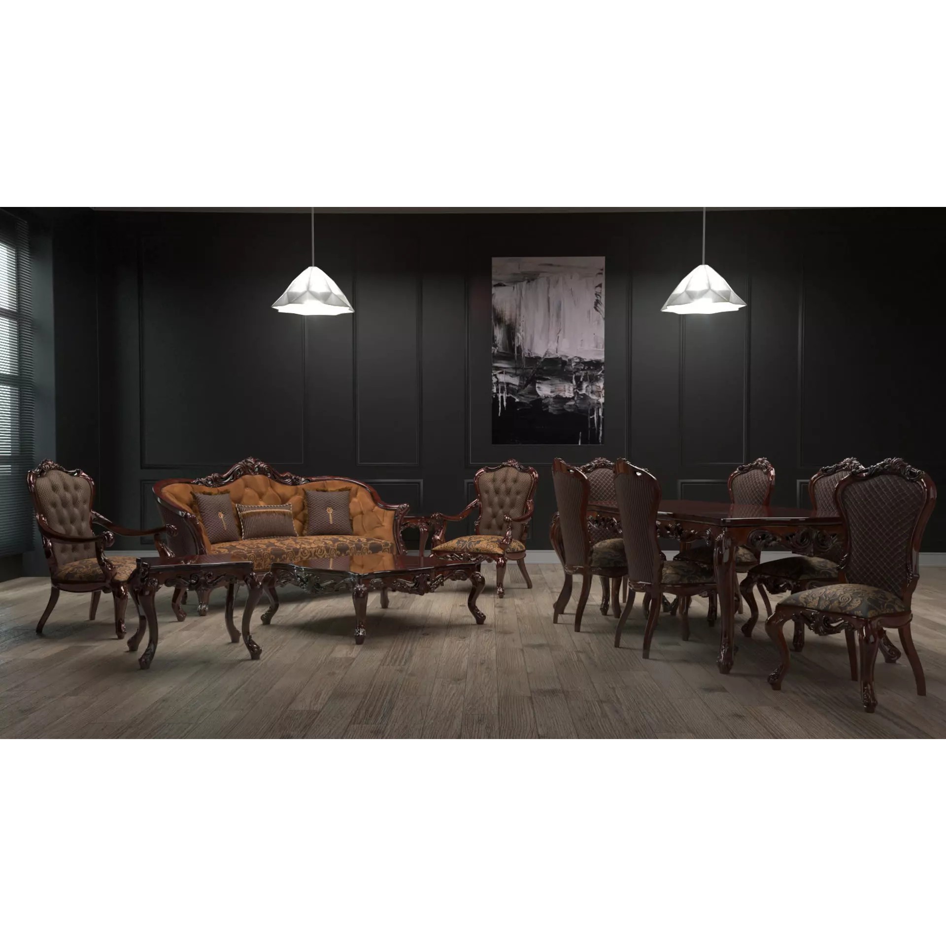 Ornate Upholstered Chair 3D Model – PBR Textured, FBX Format - View 2