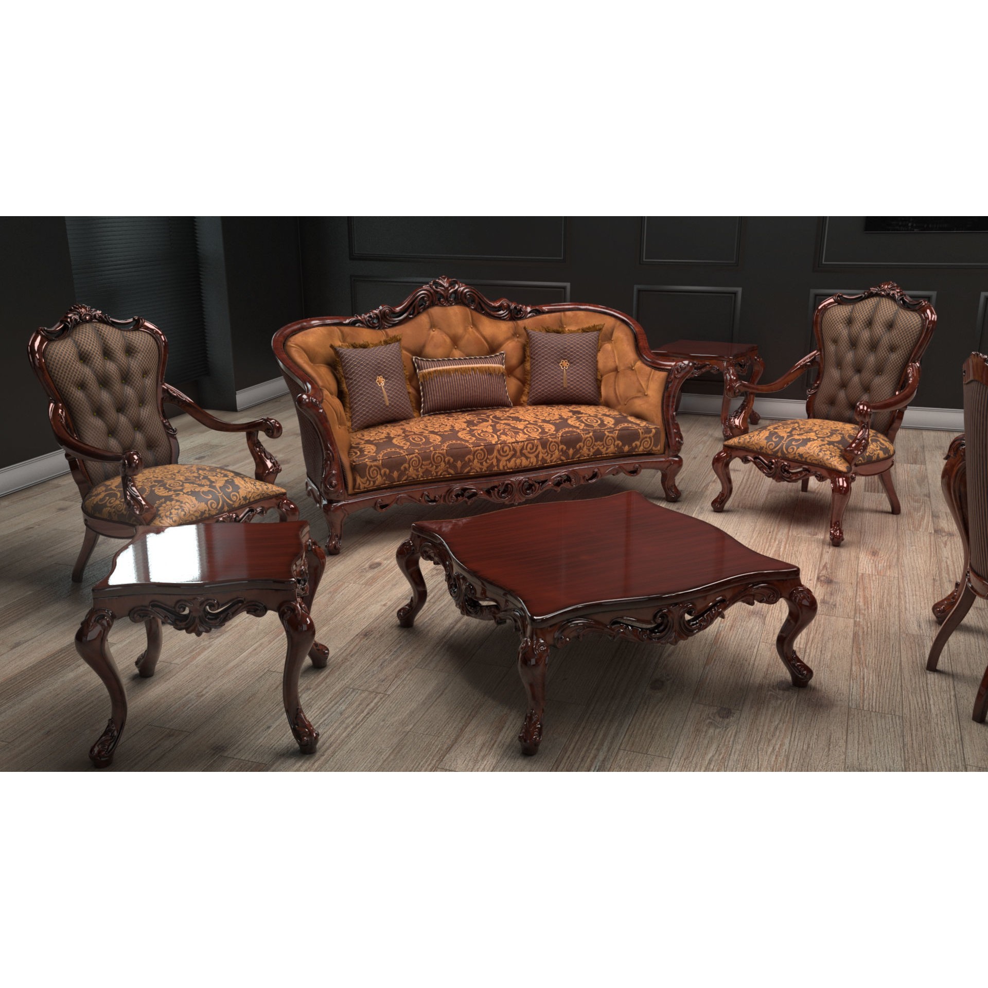 Ornate Upholstered Chair 3D Model – PBR Textured, FBX Format - View 3