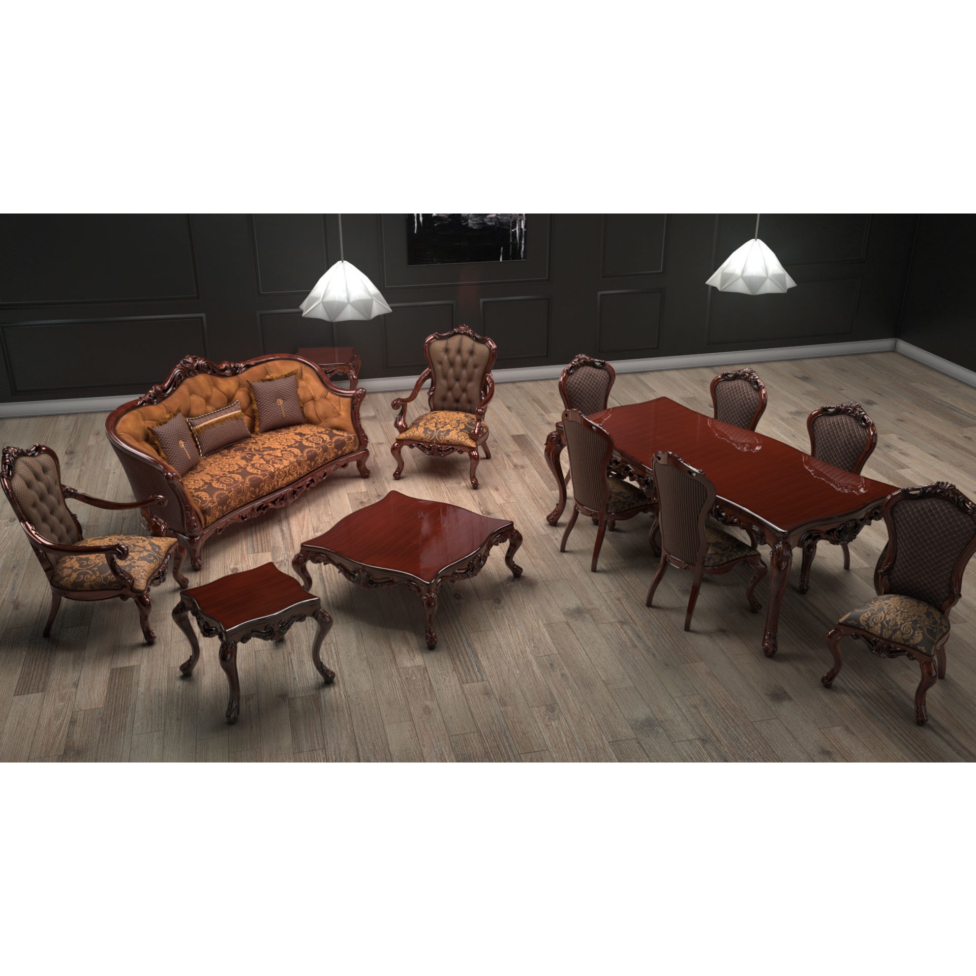 Ornate Upholstered Chair 3D Model – PBR Textured, FBX Format - View 4