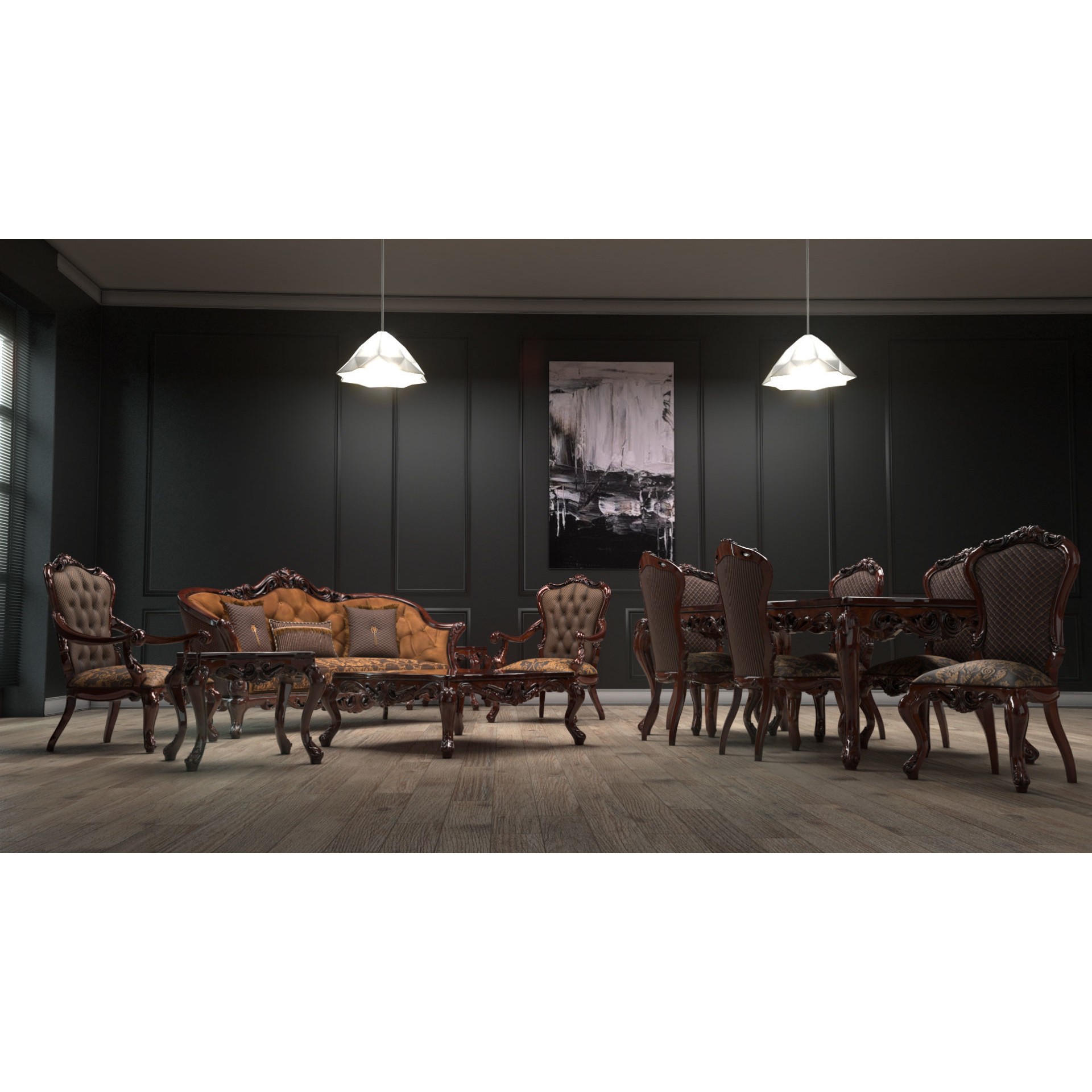 Ornate Upholstered Chair 3D Model – PBR Textured, FBX Format - View 5