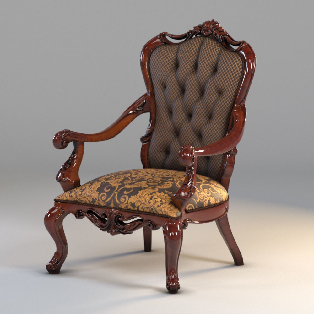 Ornate Upholstered Chair 3D Model – PBR Textured, FBX Format - View 7