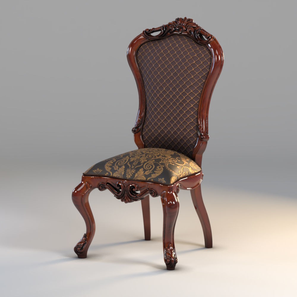 Ornate Upholstered Chair 3D Model – PBR Textured, FBX Format - View 9