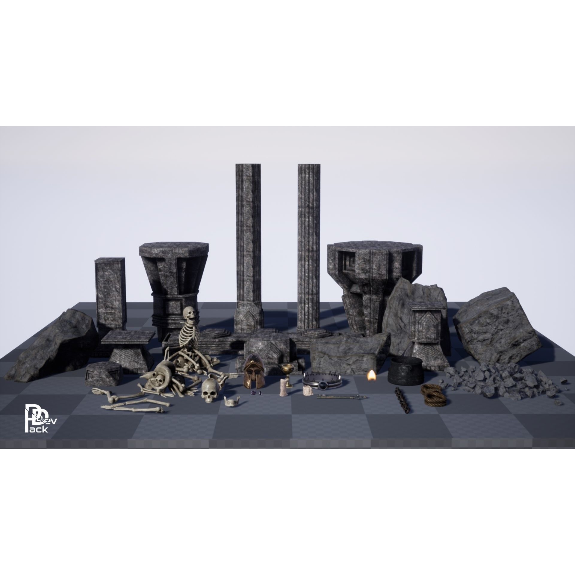Dwarven Ruins 3D Model – Low Poly Assets for Games, FBX, PBR