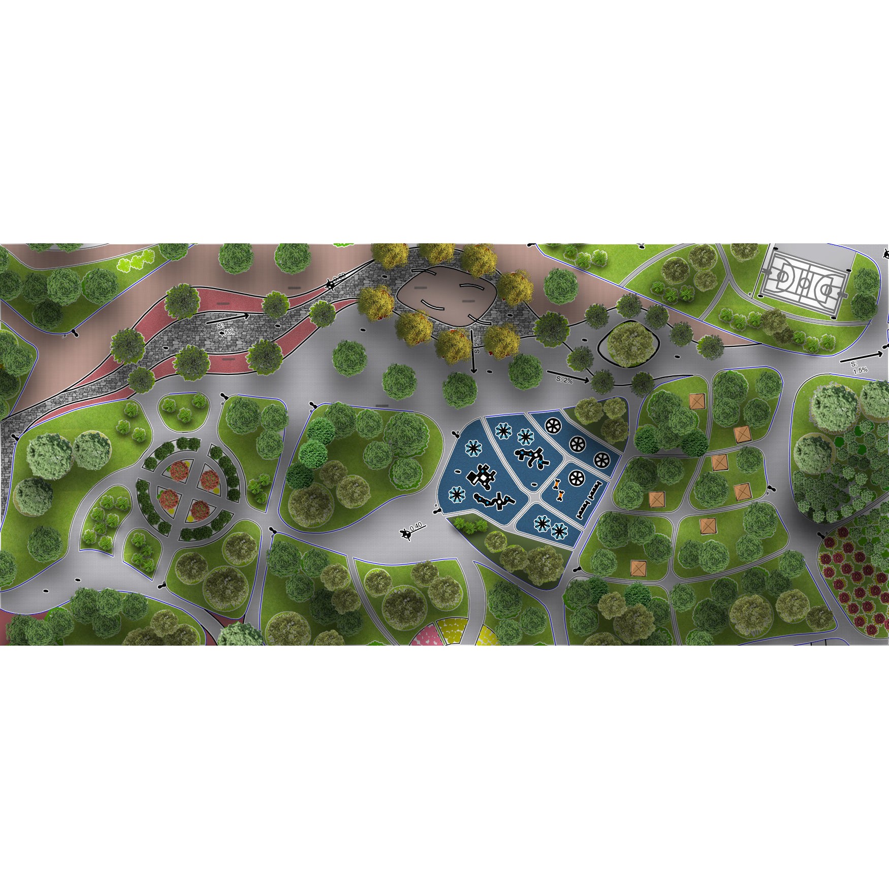 Private Park Landscape 3D Model – Detailed Urban Environment Plans, FBX, OBJ - View 11